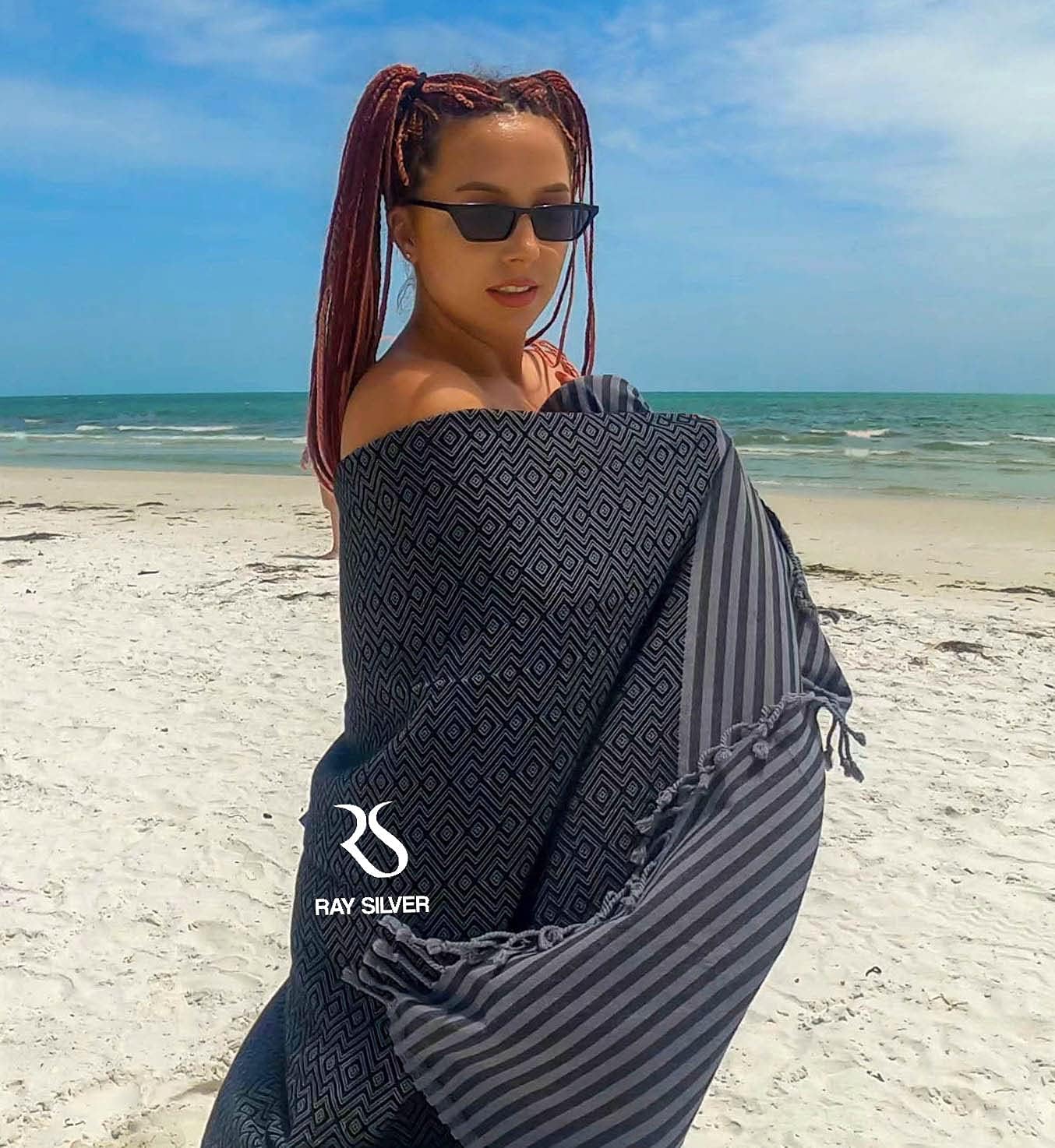 Ray Silver Turkish Beach Towel 4pc Set