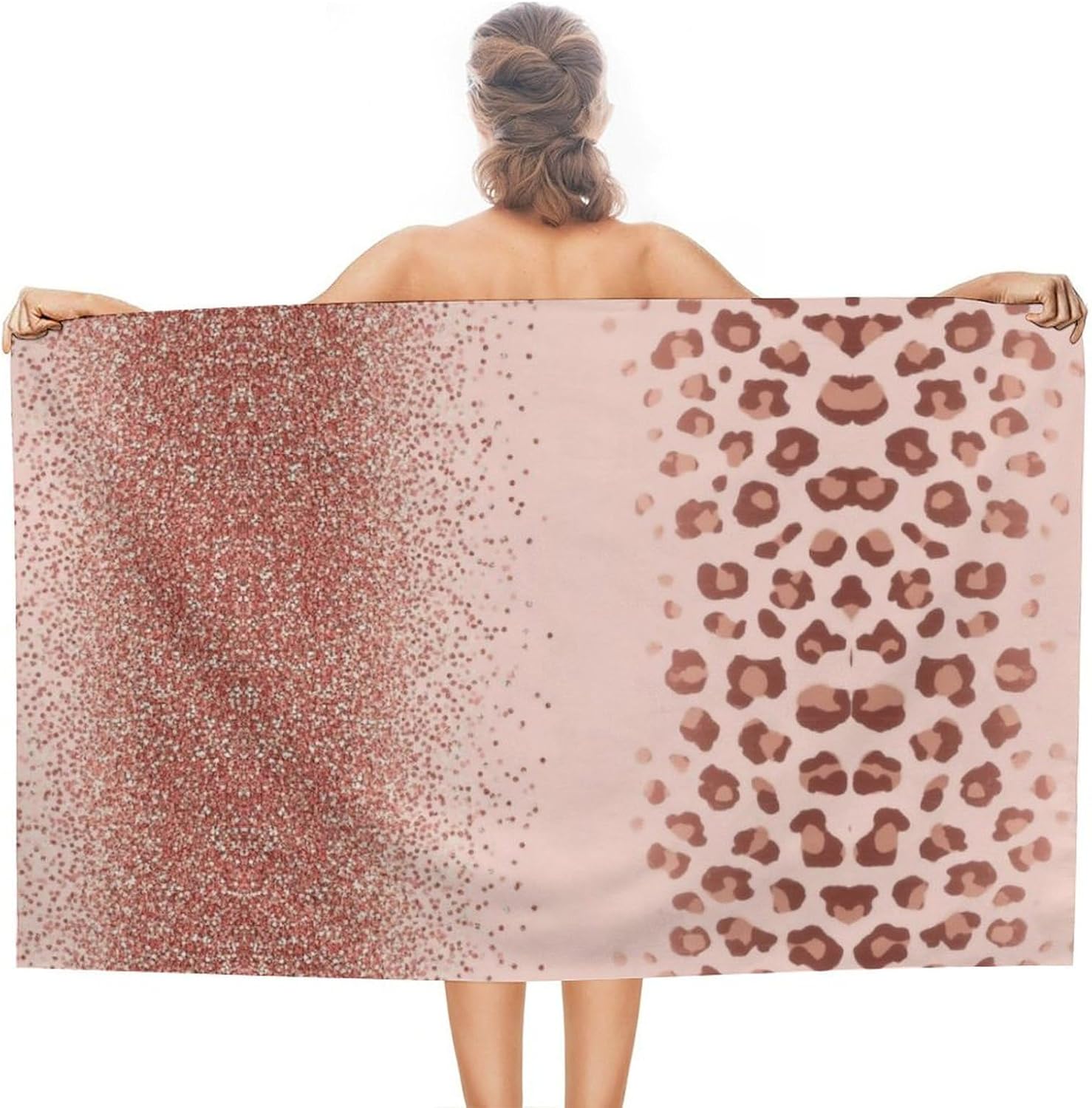 Rose Gold Glitter Pink Cheetah Microfiber Beach Towel