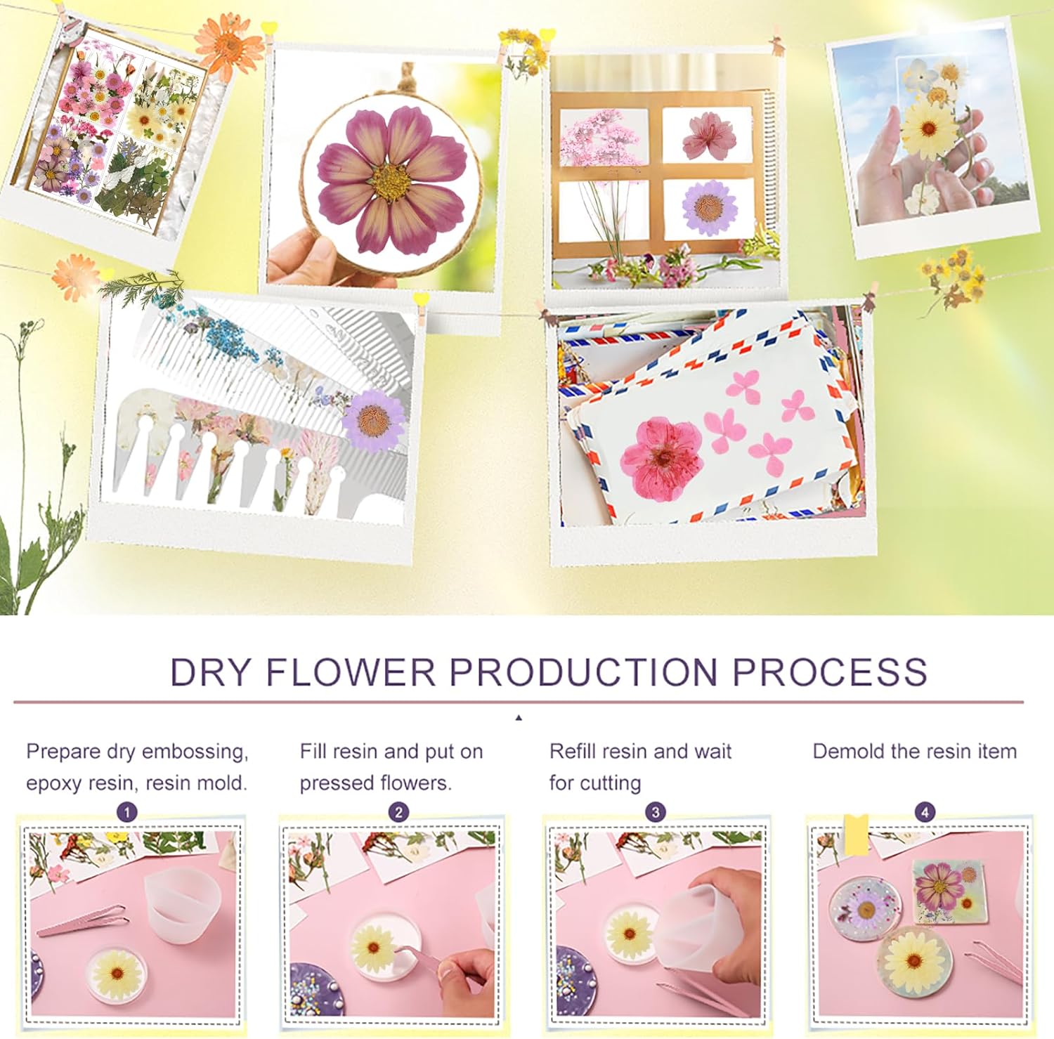 Eshow 104Pcs Dried Pressed Flowers for Resin Crafts