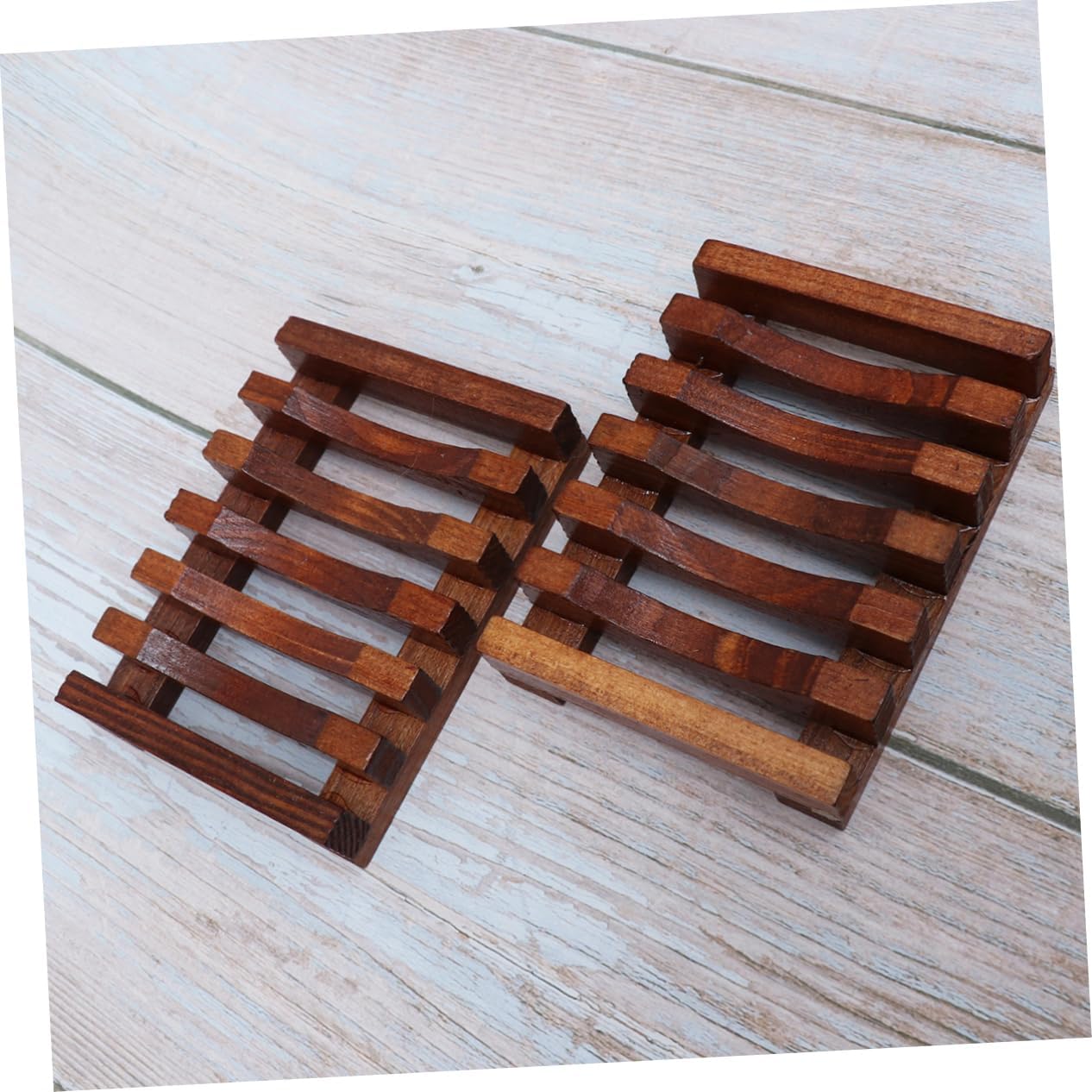 DRESSOOS 2pcs Wave Shaped Wooden Soap Dish for Bathroom and Kitchen Use