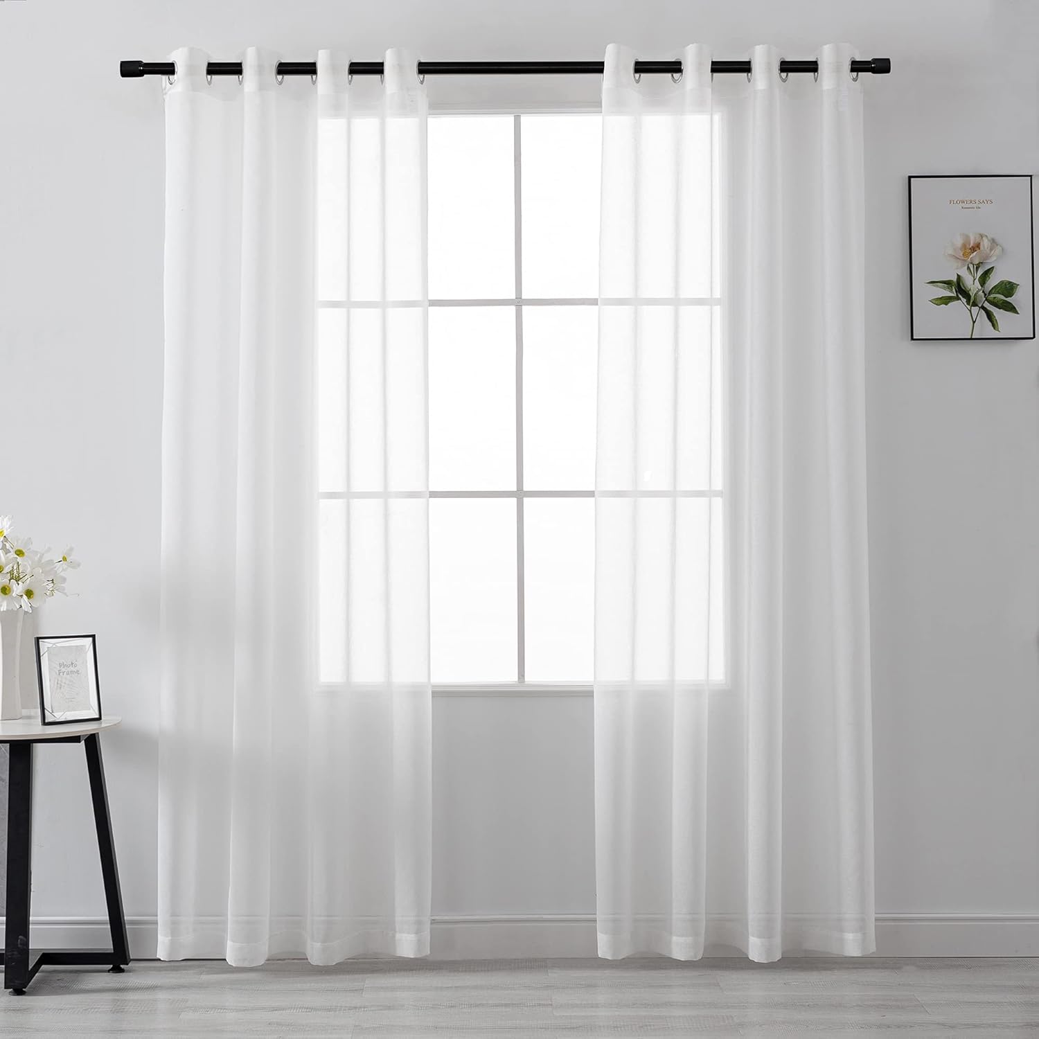 HUTO 95 Sheer Curtains - White Grommet Drapes Set of 2