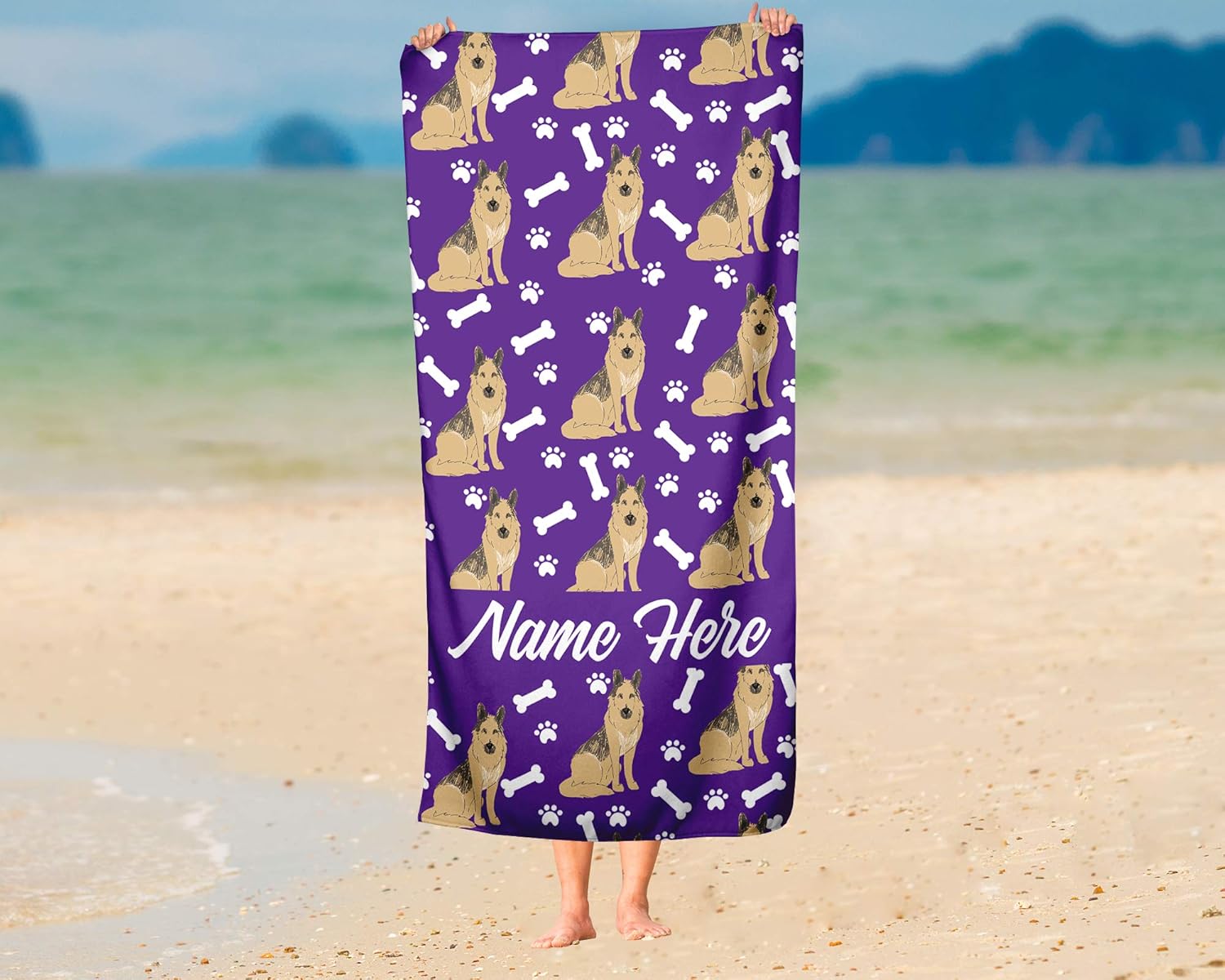 Personalized German Shepherd Beach Towel - Large Medium Custom