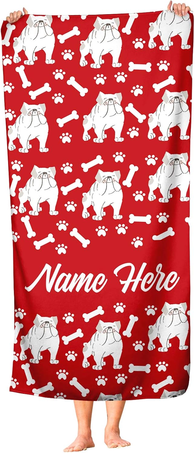 Personalized British Bulldog Beach and Bath Towels - Large and Medium 1