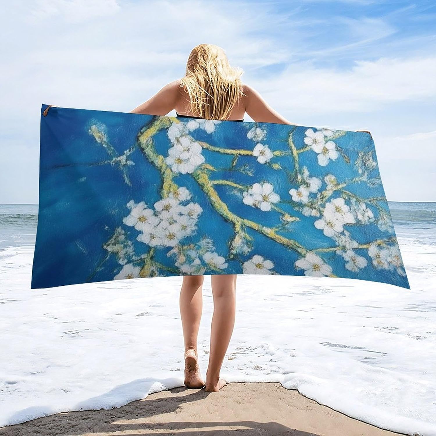 4SEE Extra Large Beautiful Apricot Flower Bath Towel
