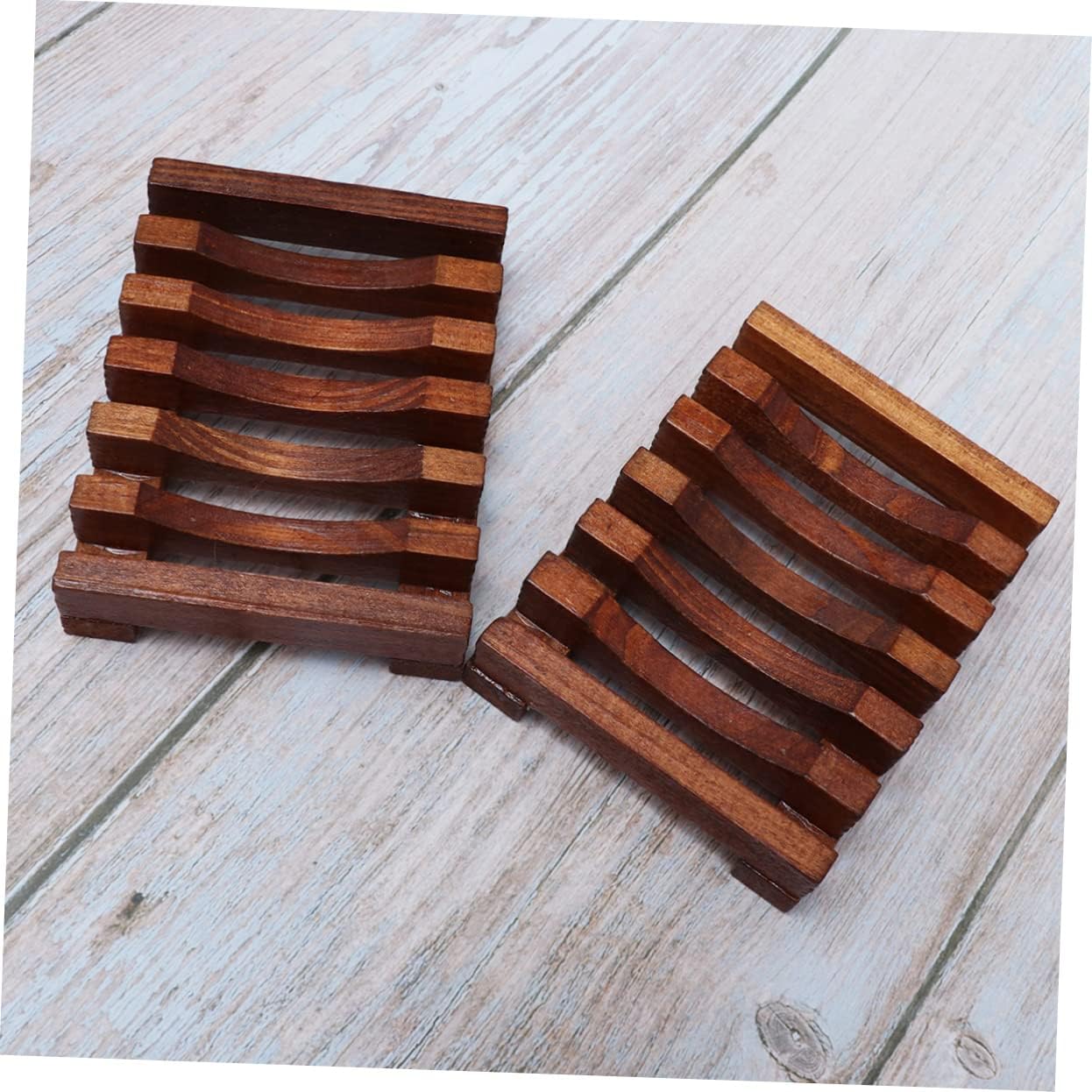 DRESSOOS 2pcs Wave Shaped Wooden Soap Dish for Bathroom and Kitchen Use