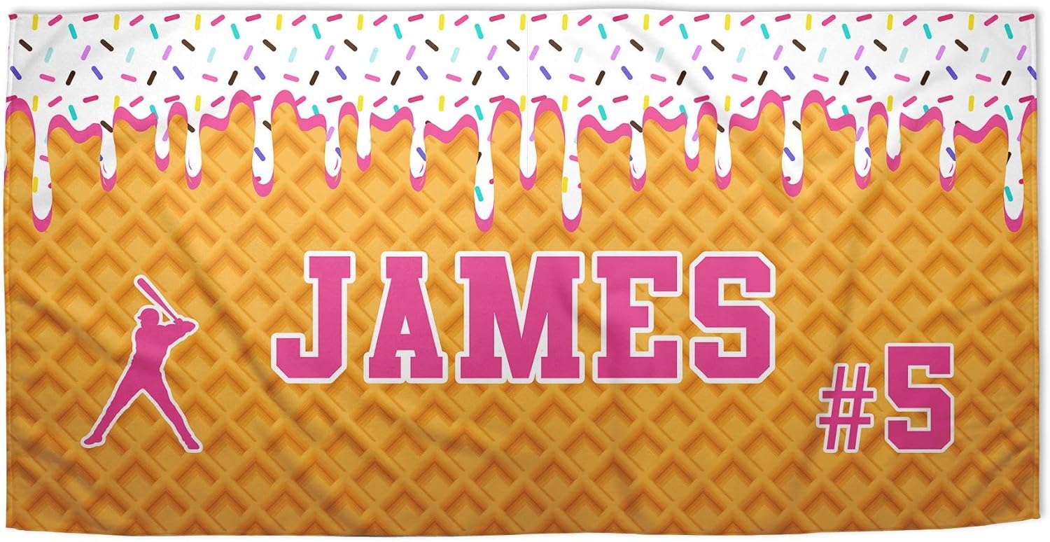 Personalized Ice Cream Drip Baseball Beach Towel for Boys 1