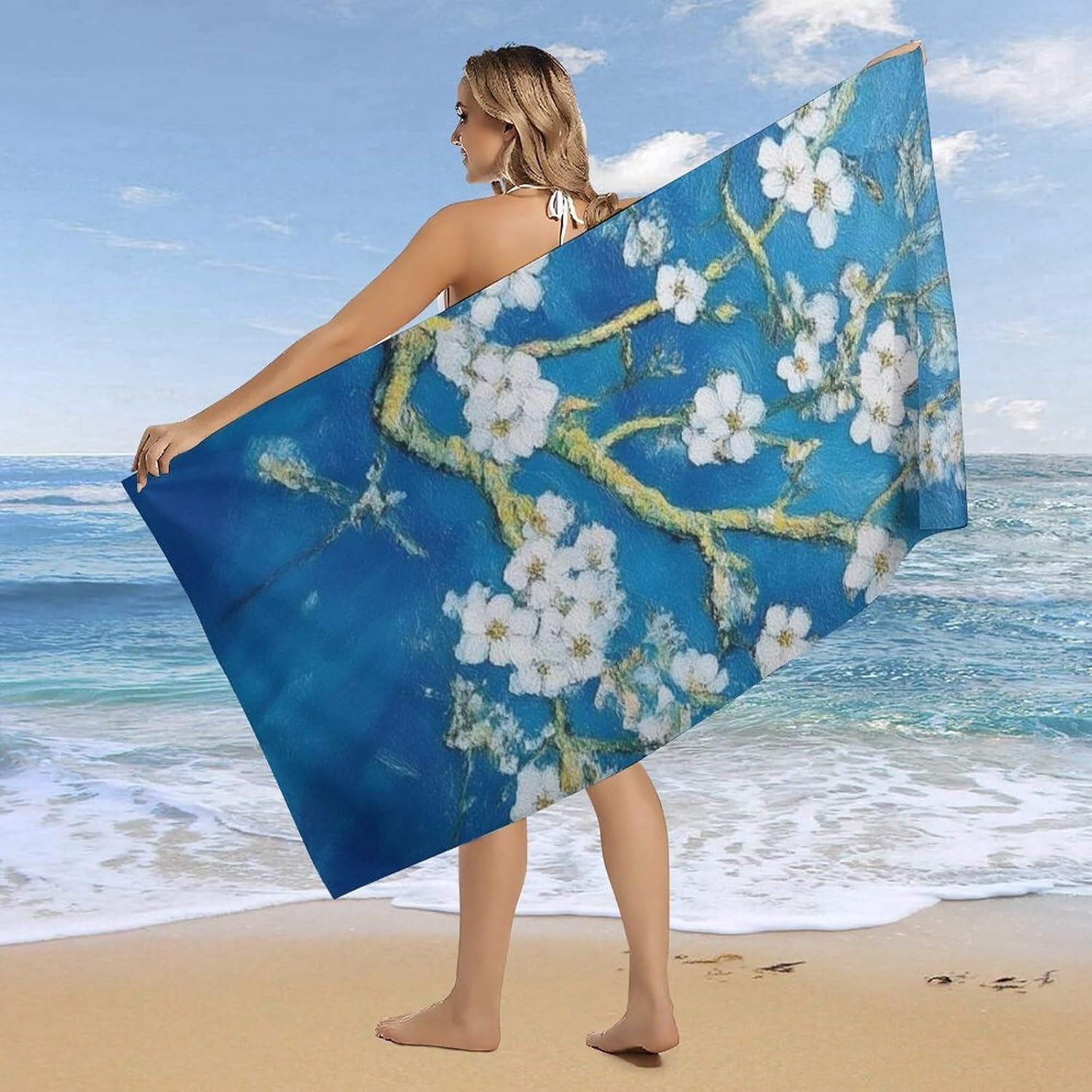 4SEE Extra Large Beautiful Apricot Flower Bath Towel
