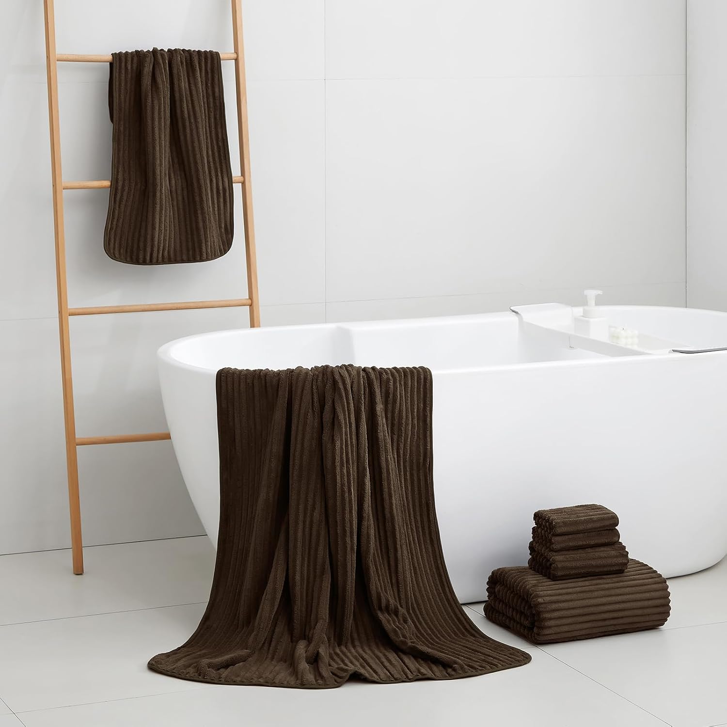 NALIVO Extra Large Bath Towel Set of 6 40x80 Brown