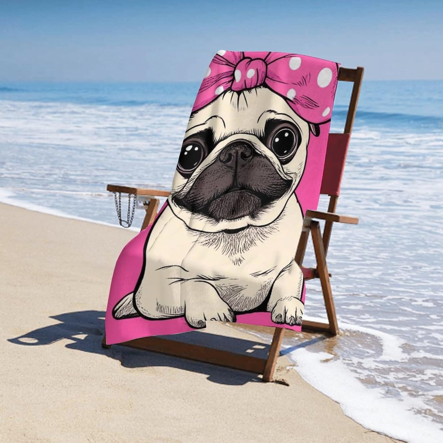 4SEE Lightweight Soft Pug Beach Towel Extra Large 51x31 Inches
