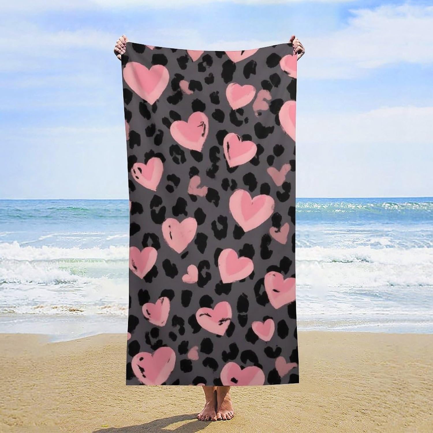 4SEE Super Soft Leopard Print Beach Towel - Dark Gray Black
