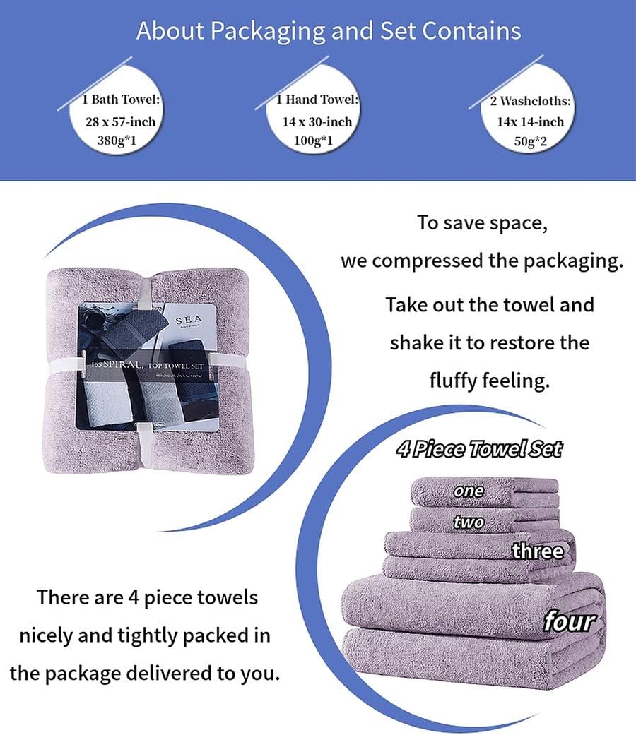 Xinrjojo Lavender Purple Microfiber Towel Set
