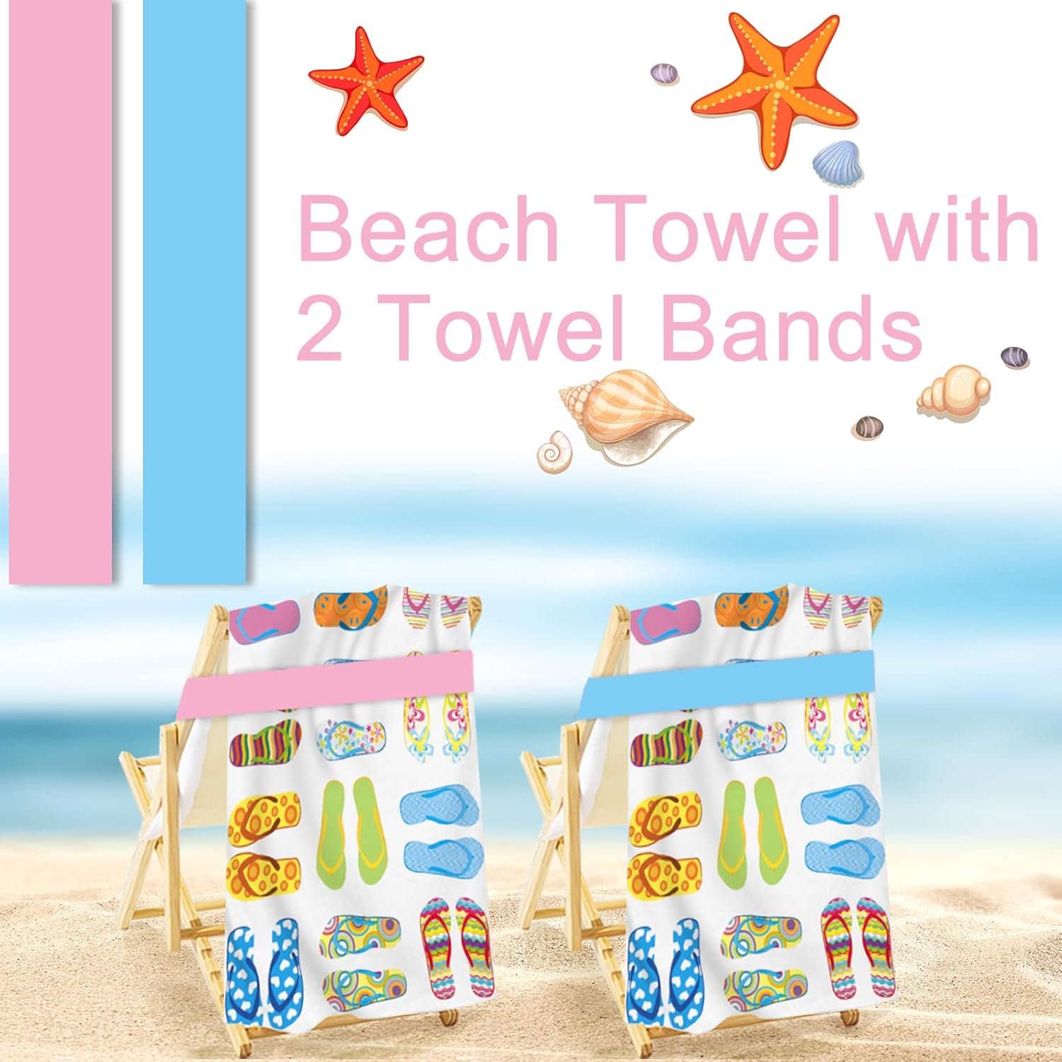 Bluboon Beach Towel with 2 Bands 30 x 60 Inches