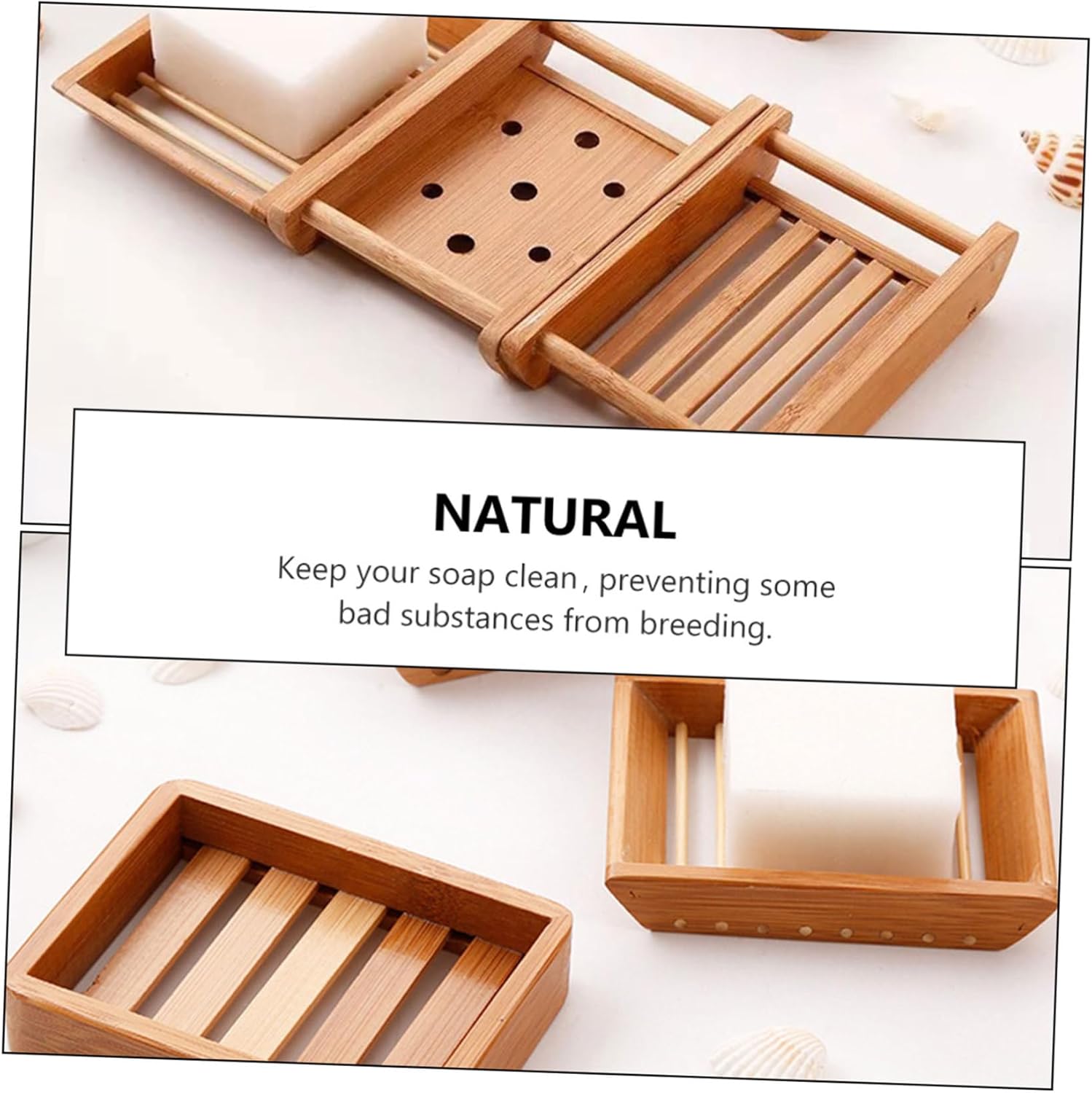 BRIGHTFUFU Bamboo Sink Soap Holder Draining Tray