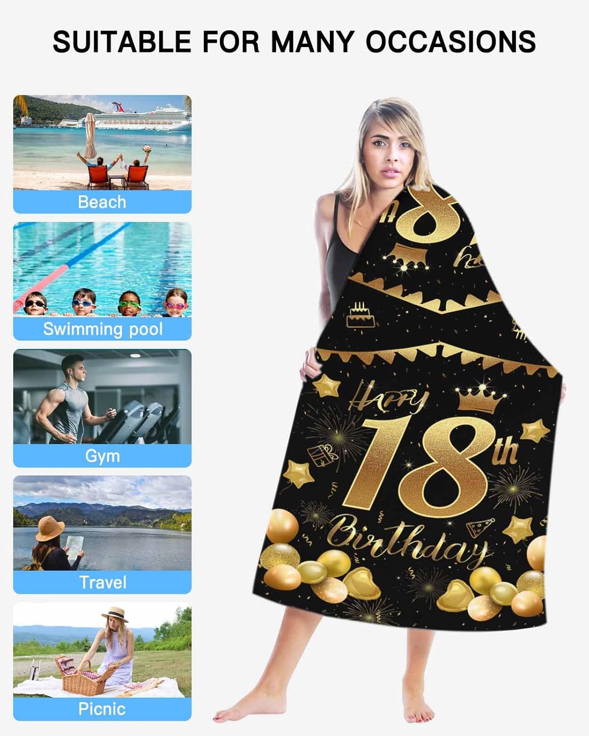 Happy 18th Birthday Beach Towel - 31x63 Inch Absorbent Sandproof Towel