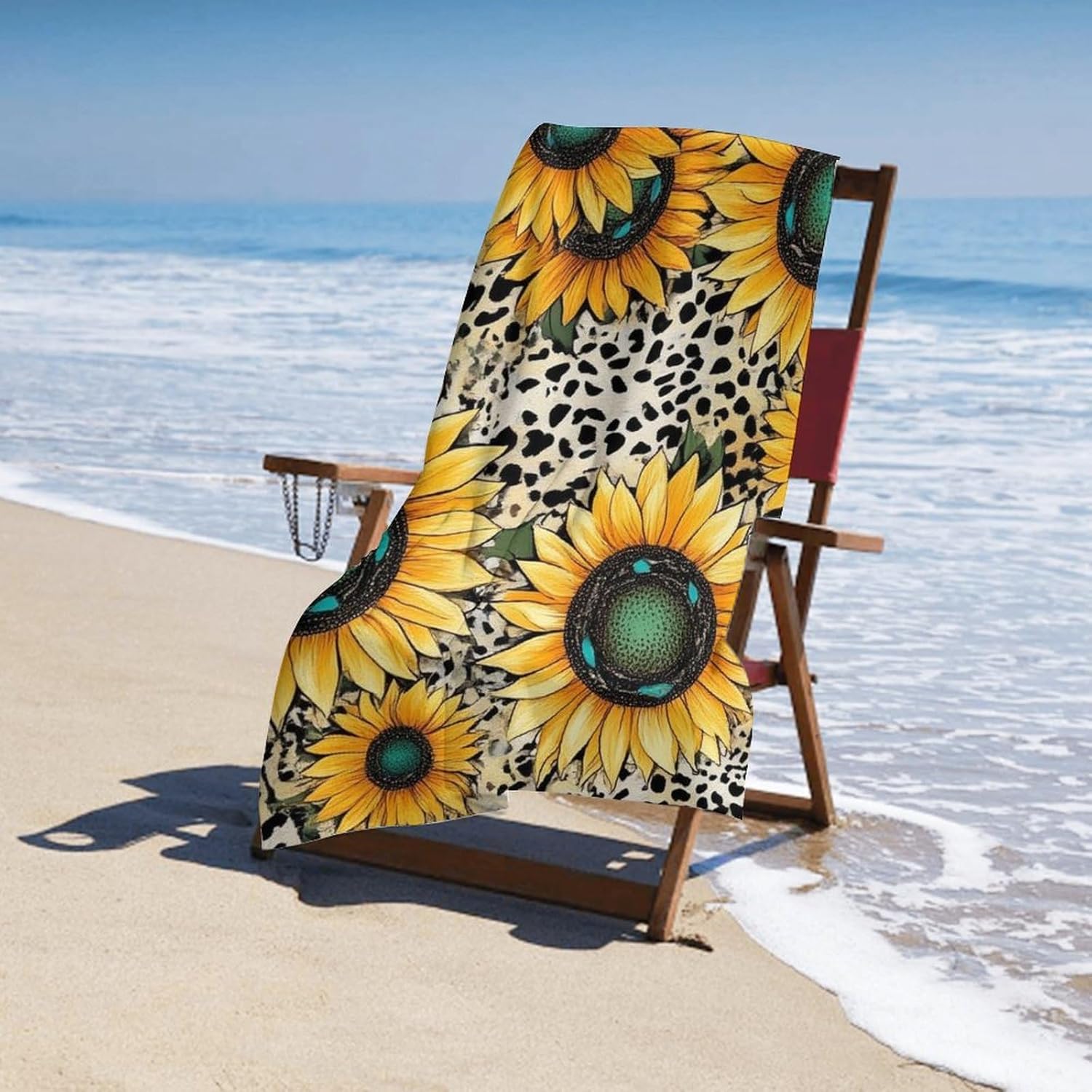 4SEE Super Absorbent Soft Pool Bath Towels with Sunflower Leopard Print
