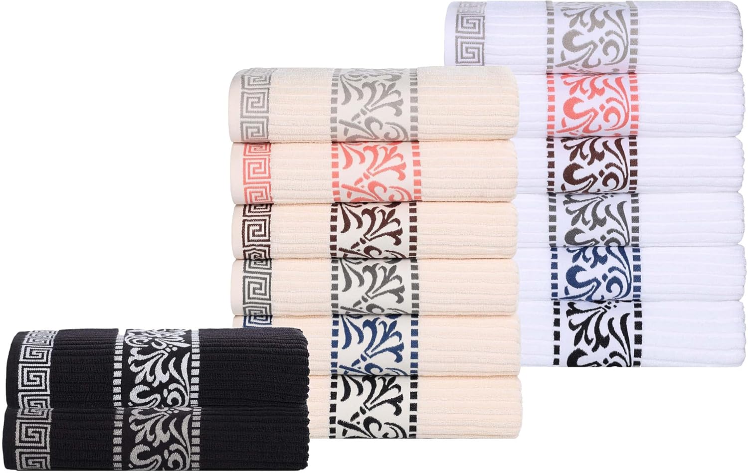 Superior 4-Piece Bath Towel Set with Greek Key Border