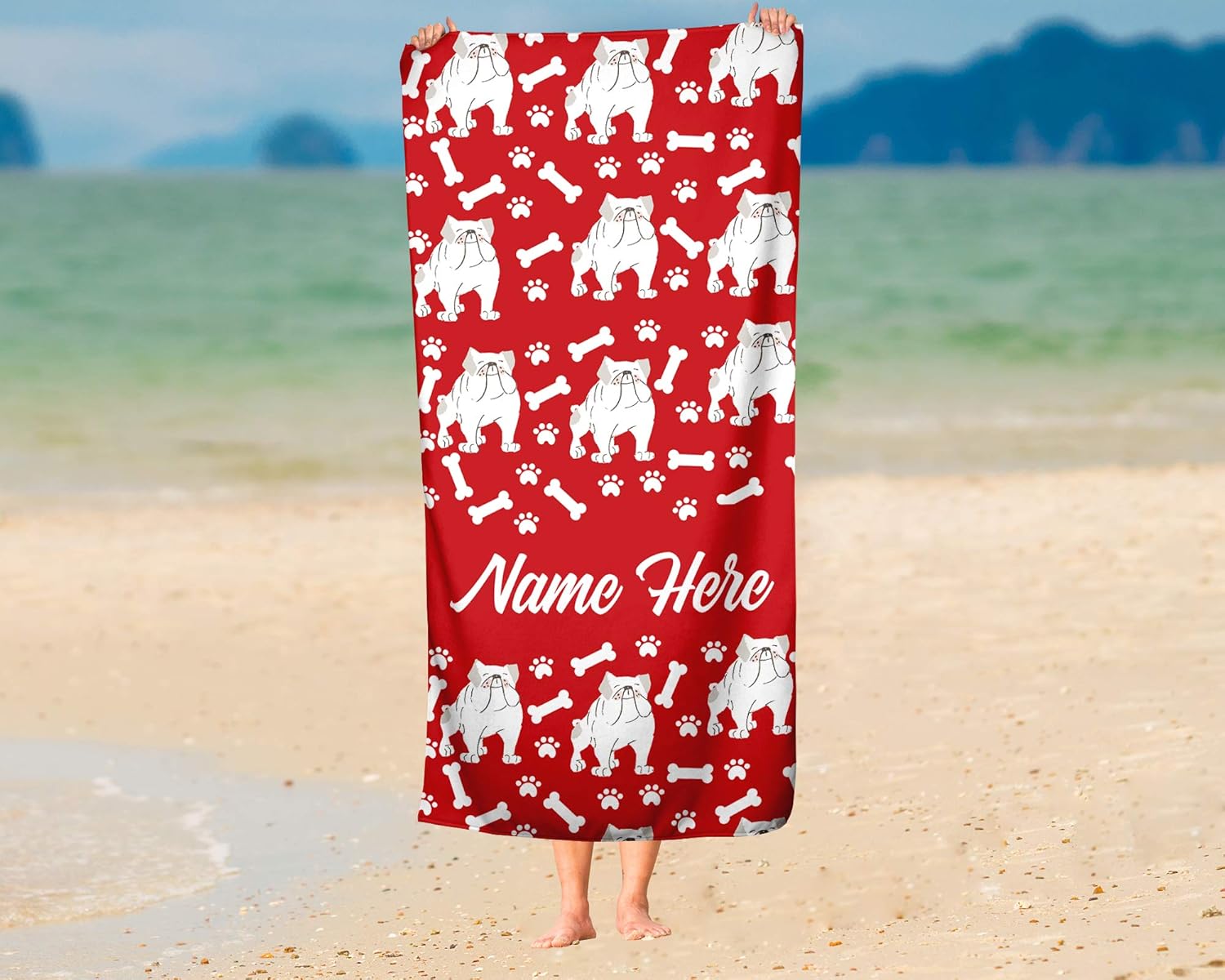 Personalized British Bulldog Beach and Bath Towels - Large and Medium 1