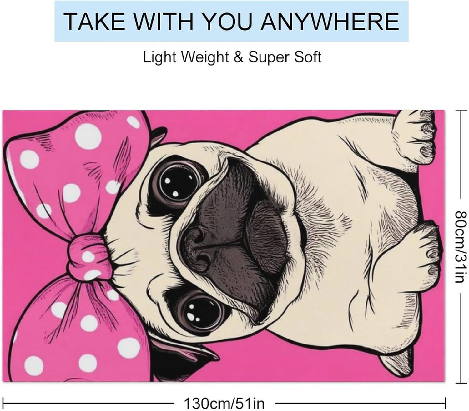 4SEE Lightweight Soft Pug Beach Towel Extra Large 51x31 Inches