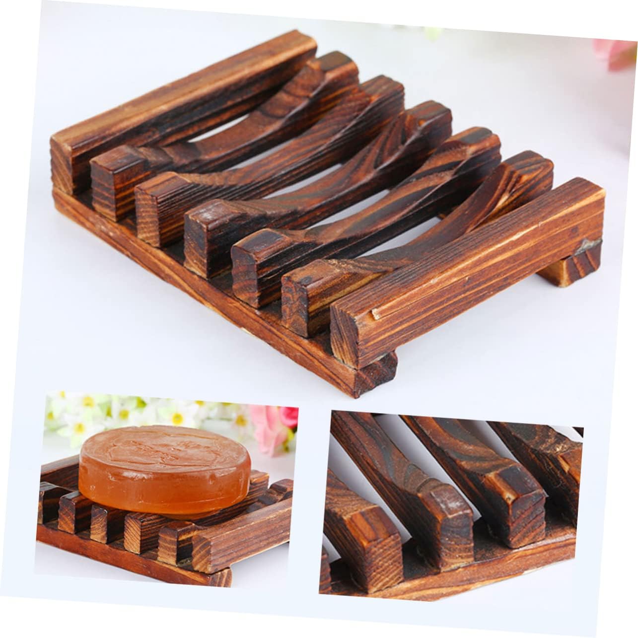 Zerodeko Wood Soap Dish Drain Soap Rack for Bathroom