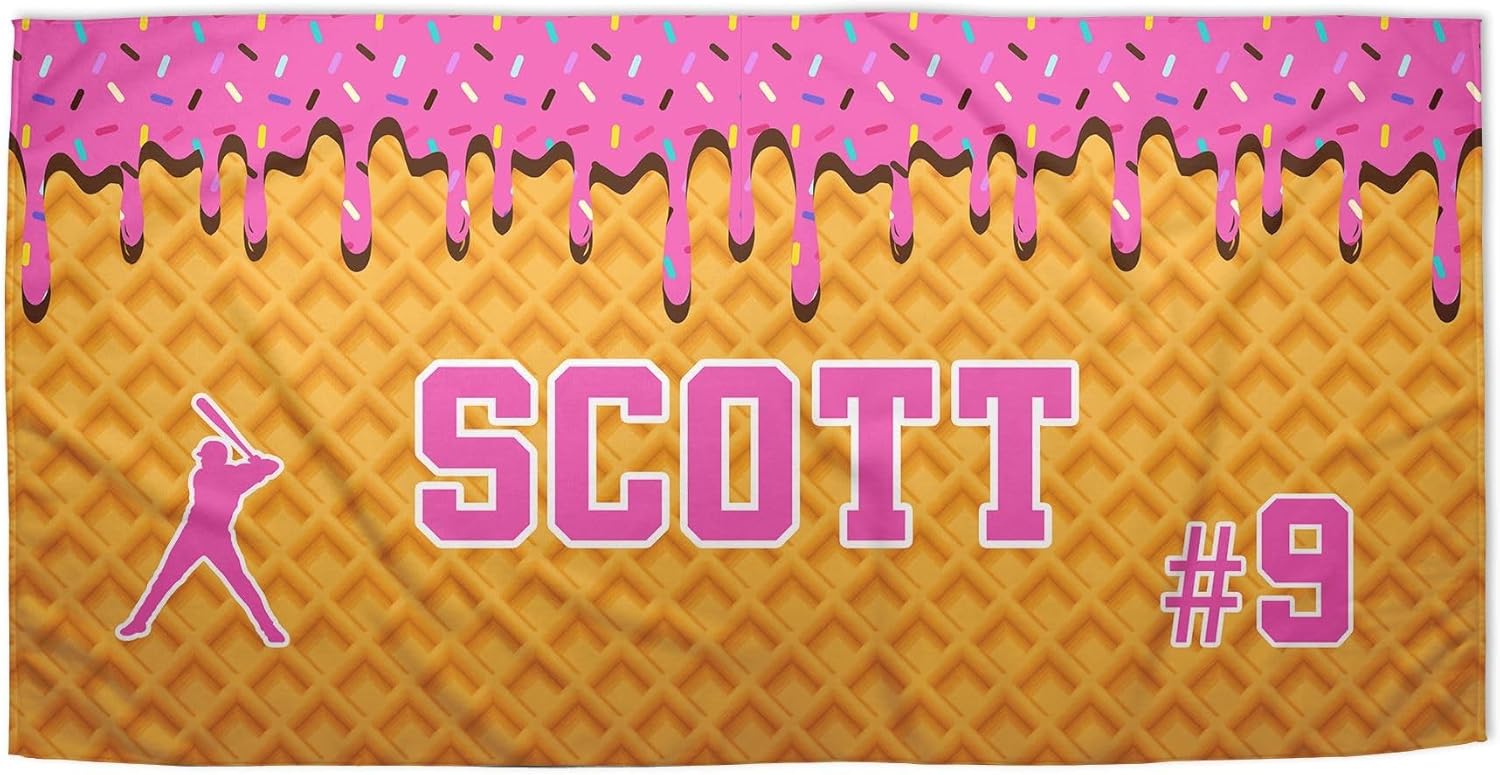 Personalized Ice Cream Drip Baseball Beach Towel for Boys 1