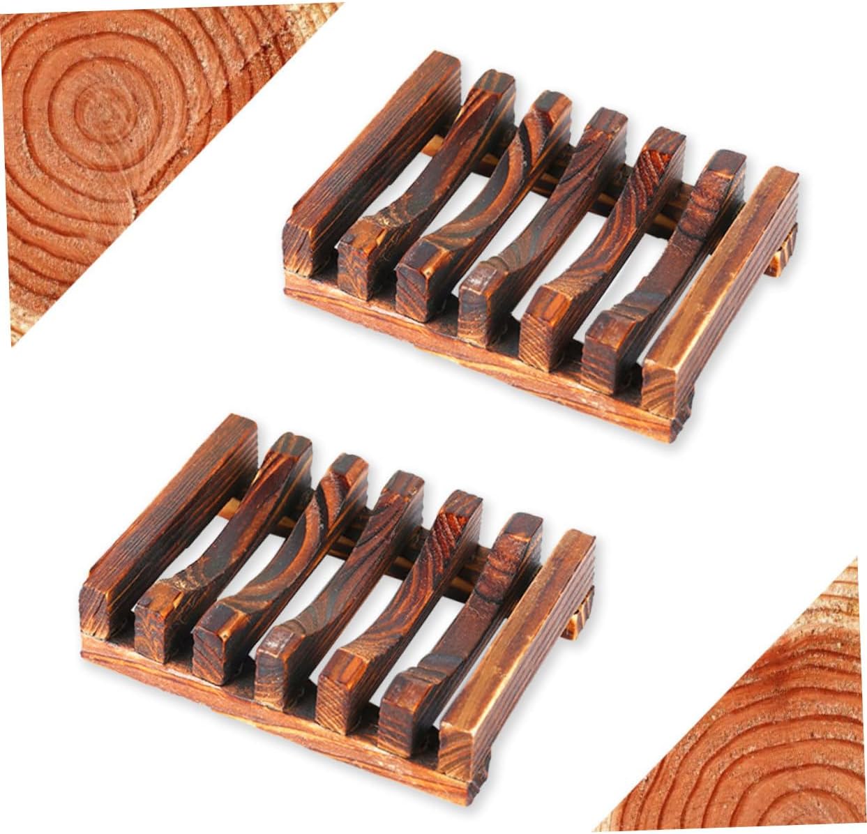 2pcs Carbonized Wood Soap Holder Bathroom Kitchen Drainage