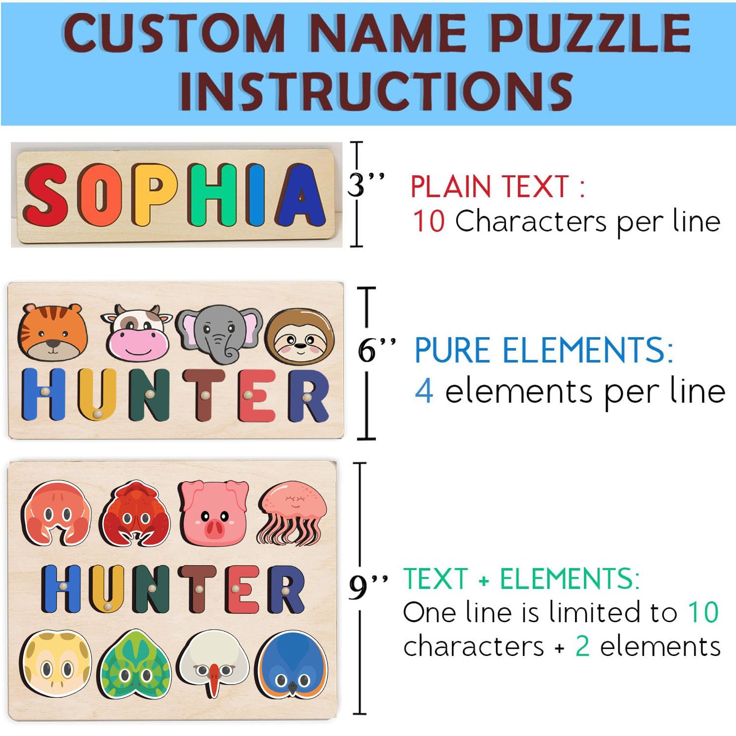 Personalized Wooden Name Puzzle for Toddlers 1-3