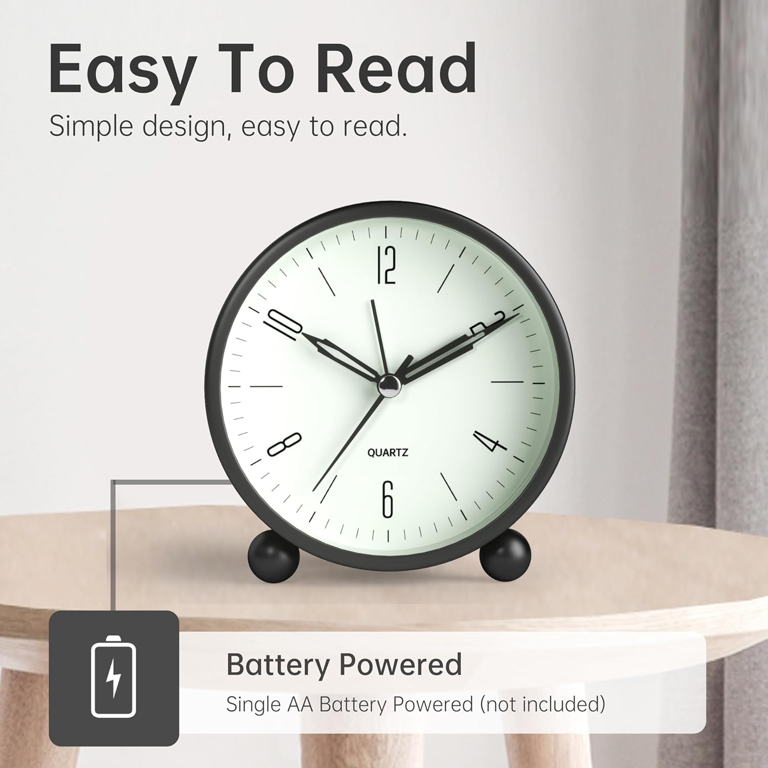 JALL Analog Alarm Clock with Night Light and Silent Hand 1