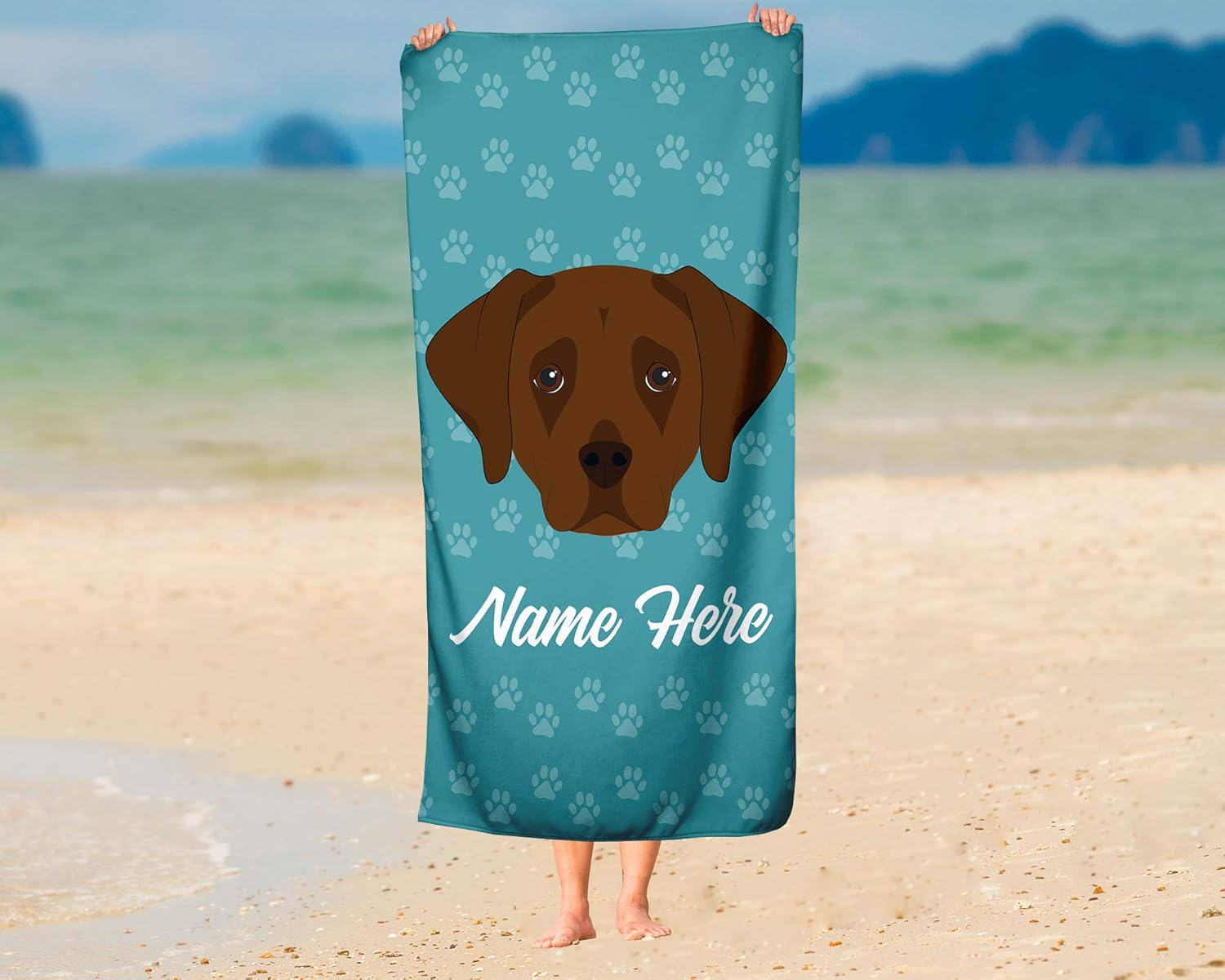 Personalized Chocolate Lab Beach and Bath Towels