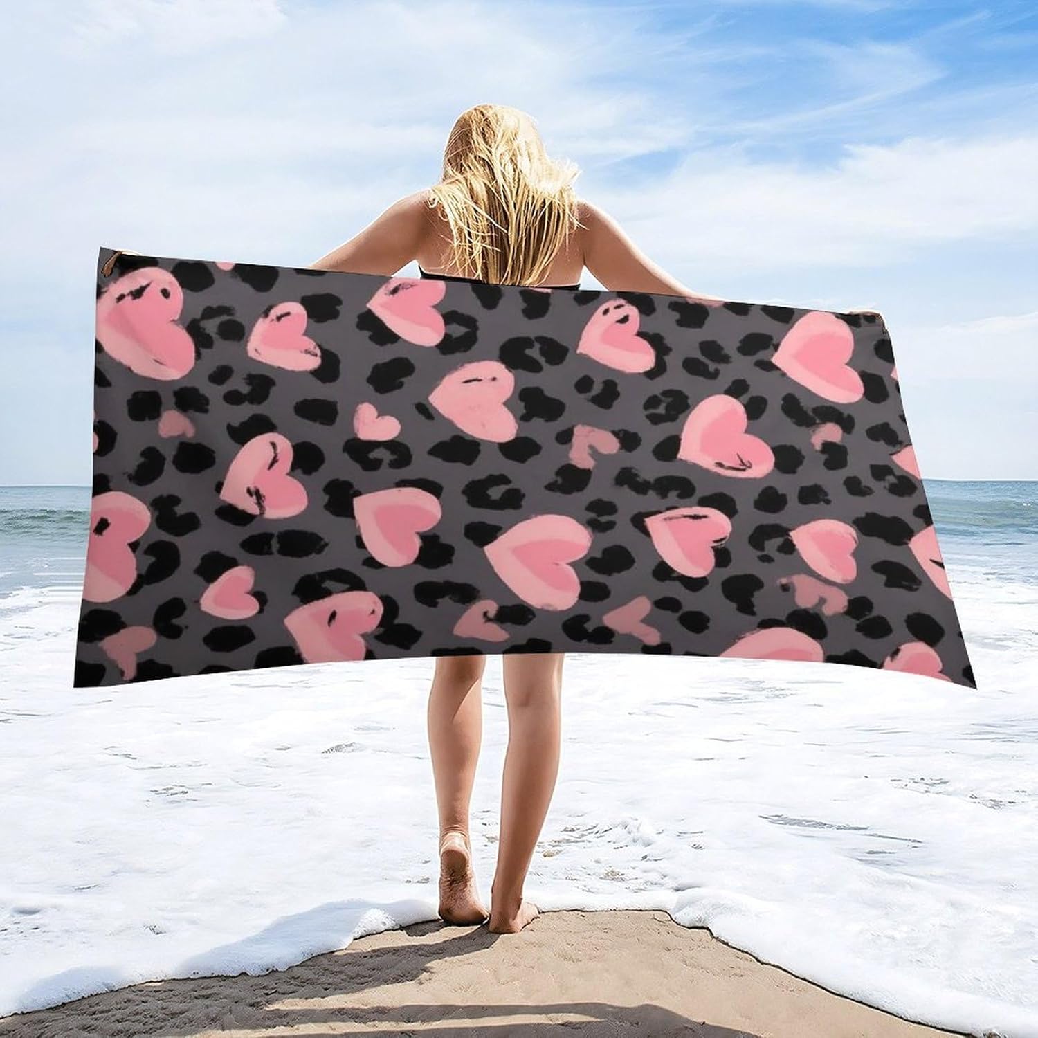 4SEE Super Soft Leopard Print Beach Towel - Dark Gray Black