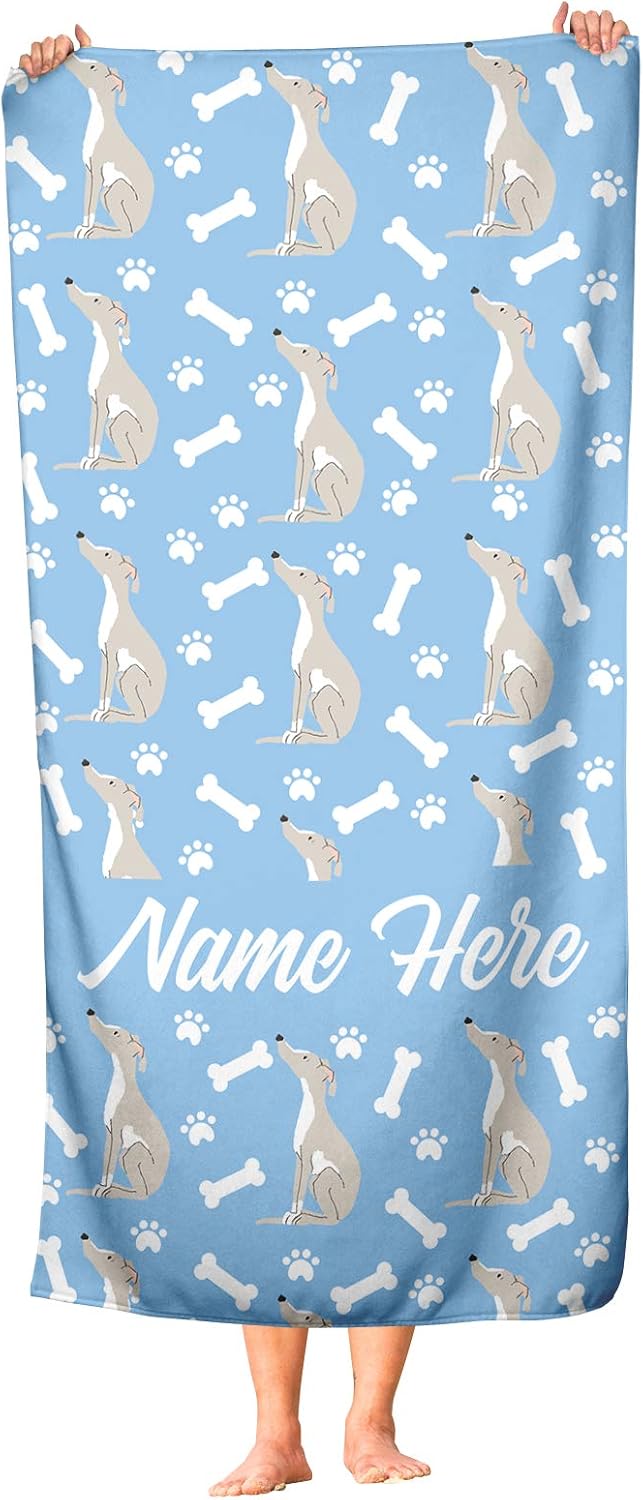 Personalized Pet Greyhound Towel - Custom Travel Bath Beach Pool Towel