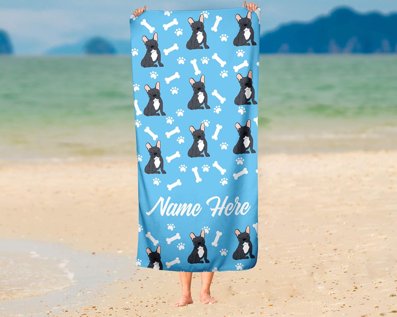 Personalized Black French Bulldog Pattern Towels for Adults Kids