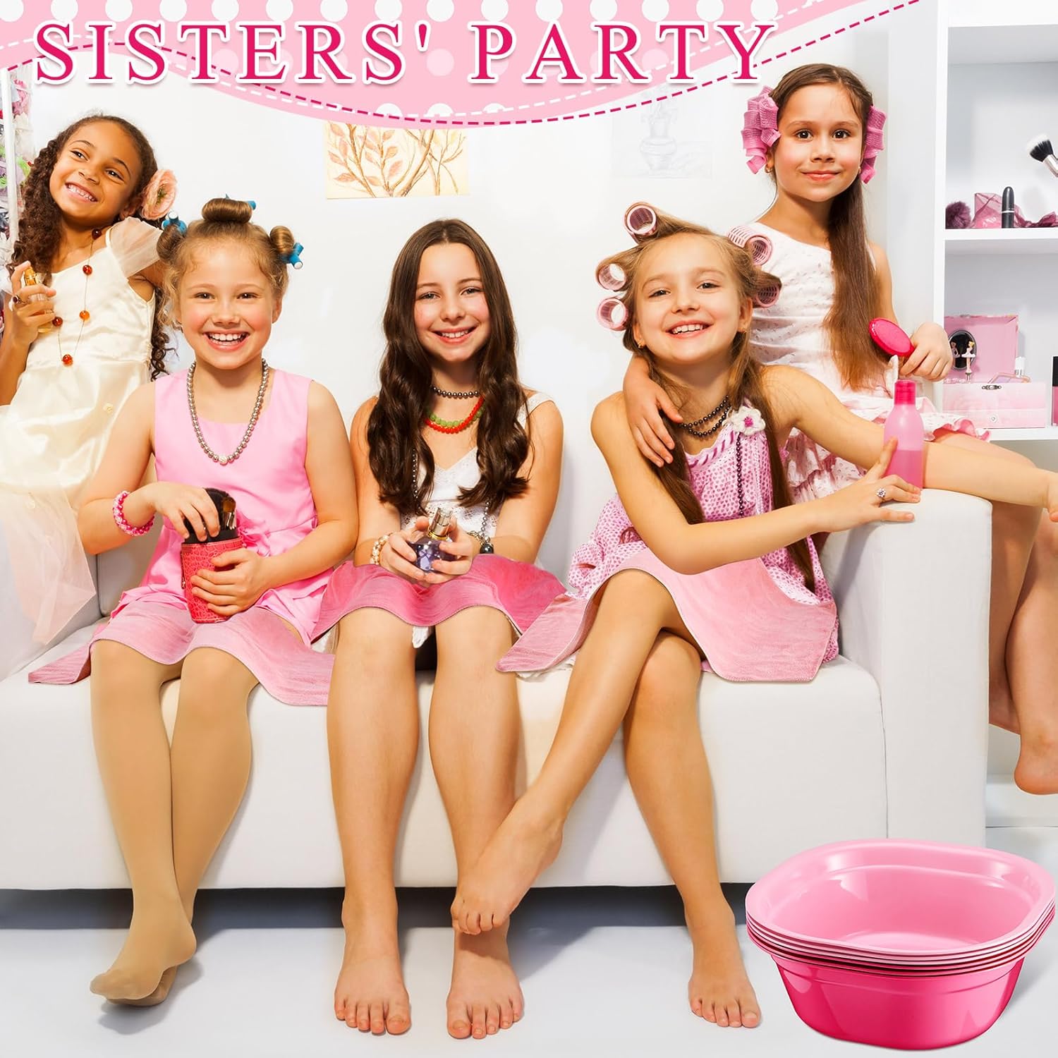 Patelai 6-Piece Kids Foot Spa Kit with Towels Pink Rose Red
