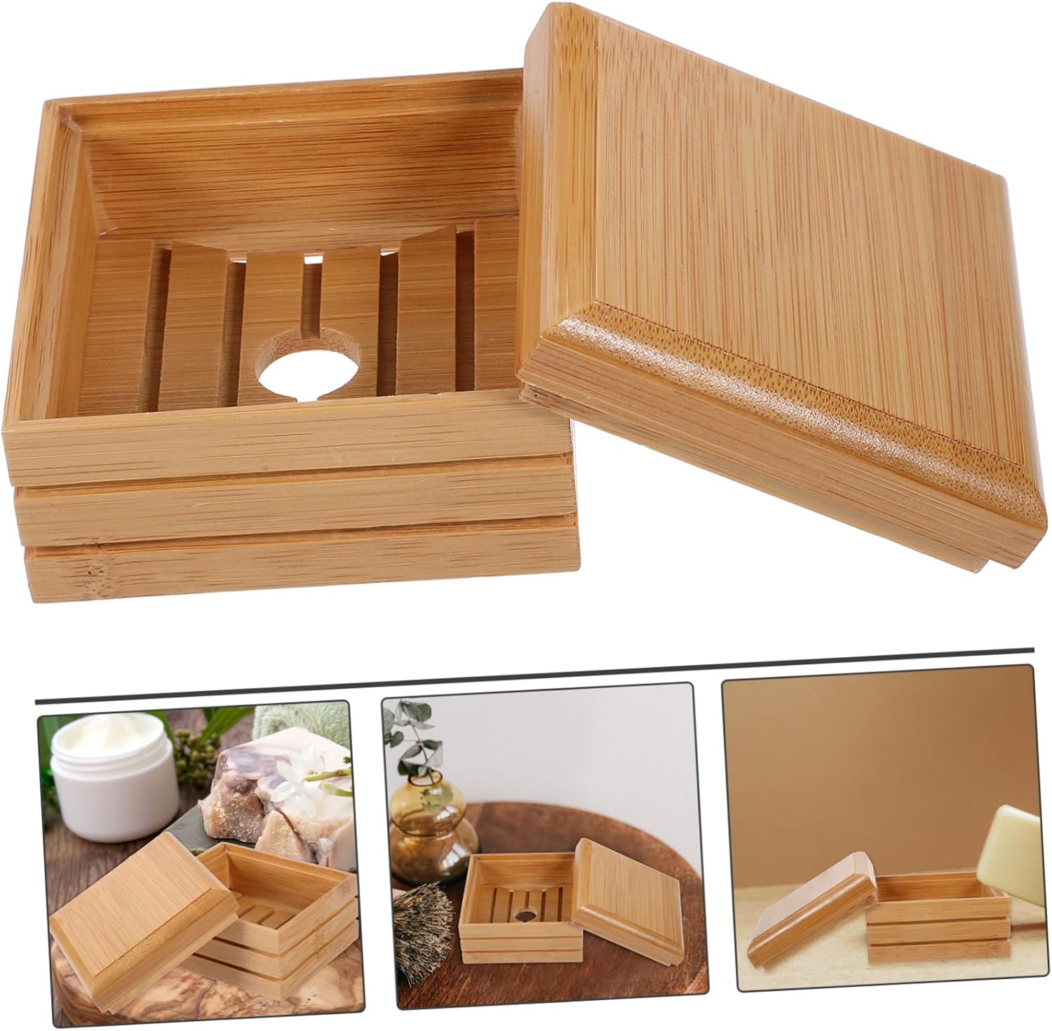 Wooden Soap Dish Sturdy Draining Holder for Kitchen Bathroom
