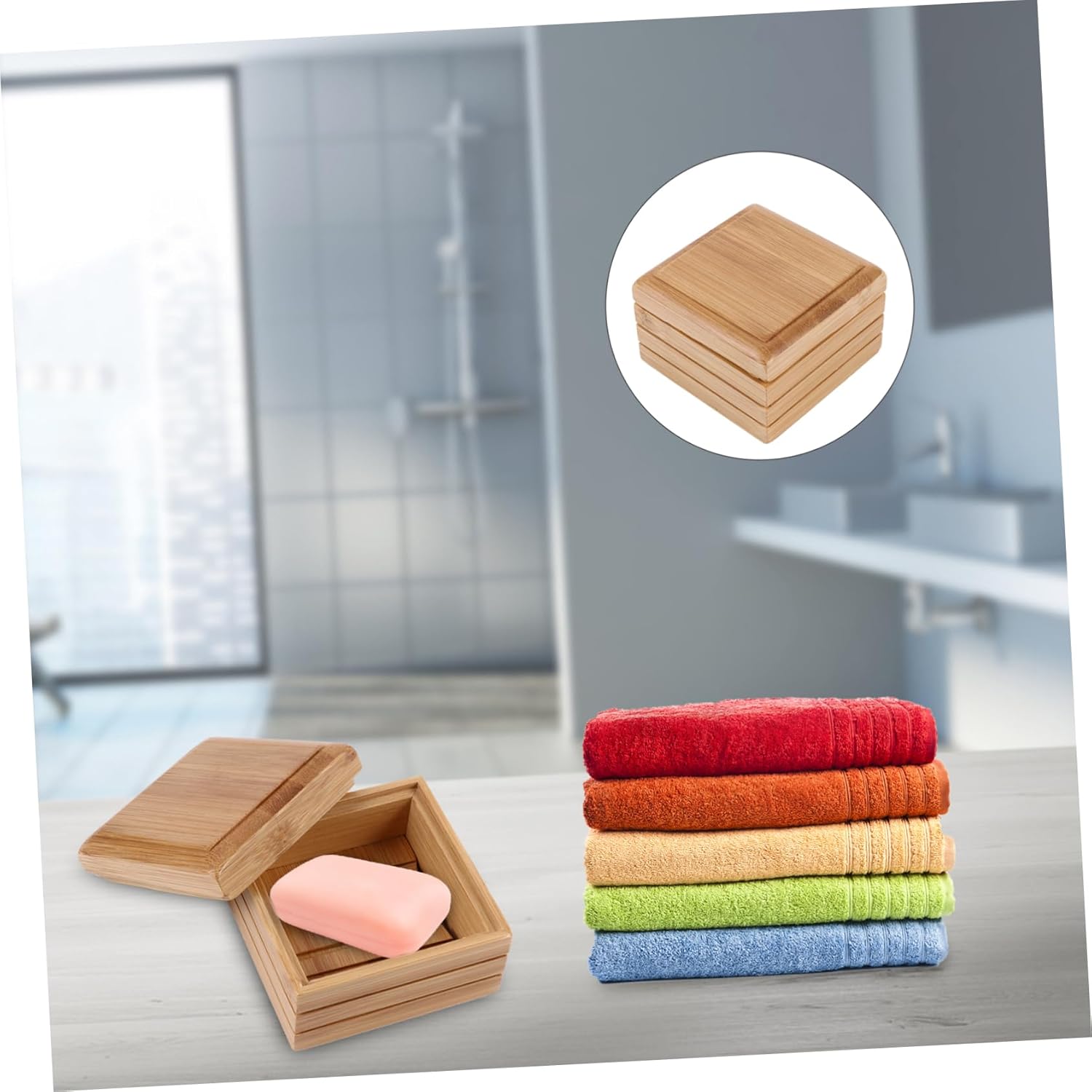 FONDOTIN Bath Shower Soap Box Wooden Holder