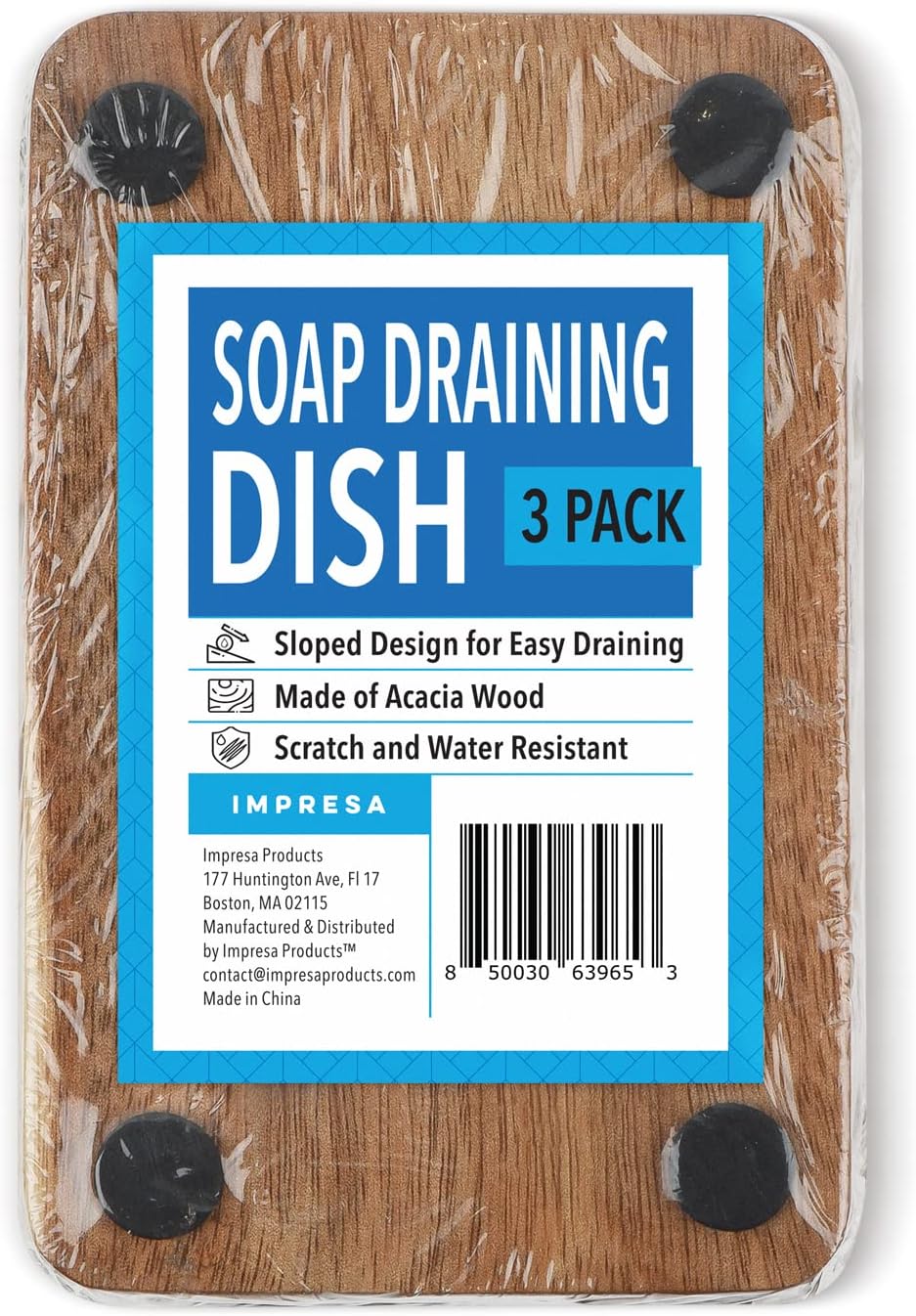 IMPRESA 3-Pack Self-Draining Soap Dish Acacia Wood Water-Proof
