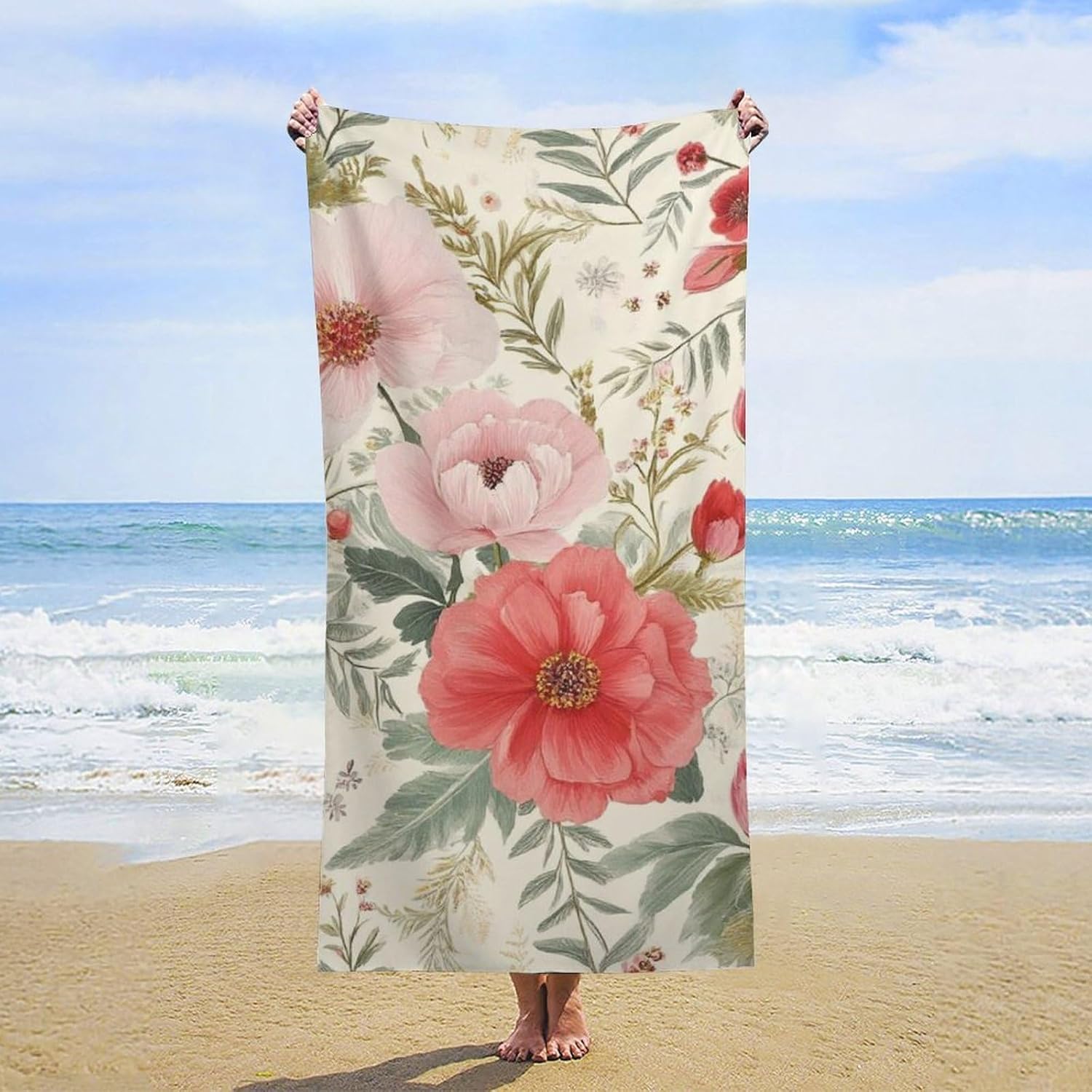 4SEE Oversize Floral Beach Towel for Travel and Pool