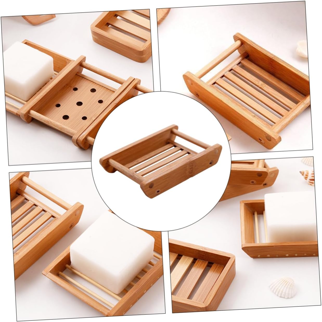 BRIGHTFUFU Bamboo Sink Soap Holder Draining Tray