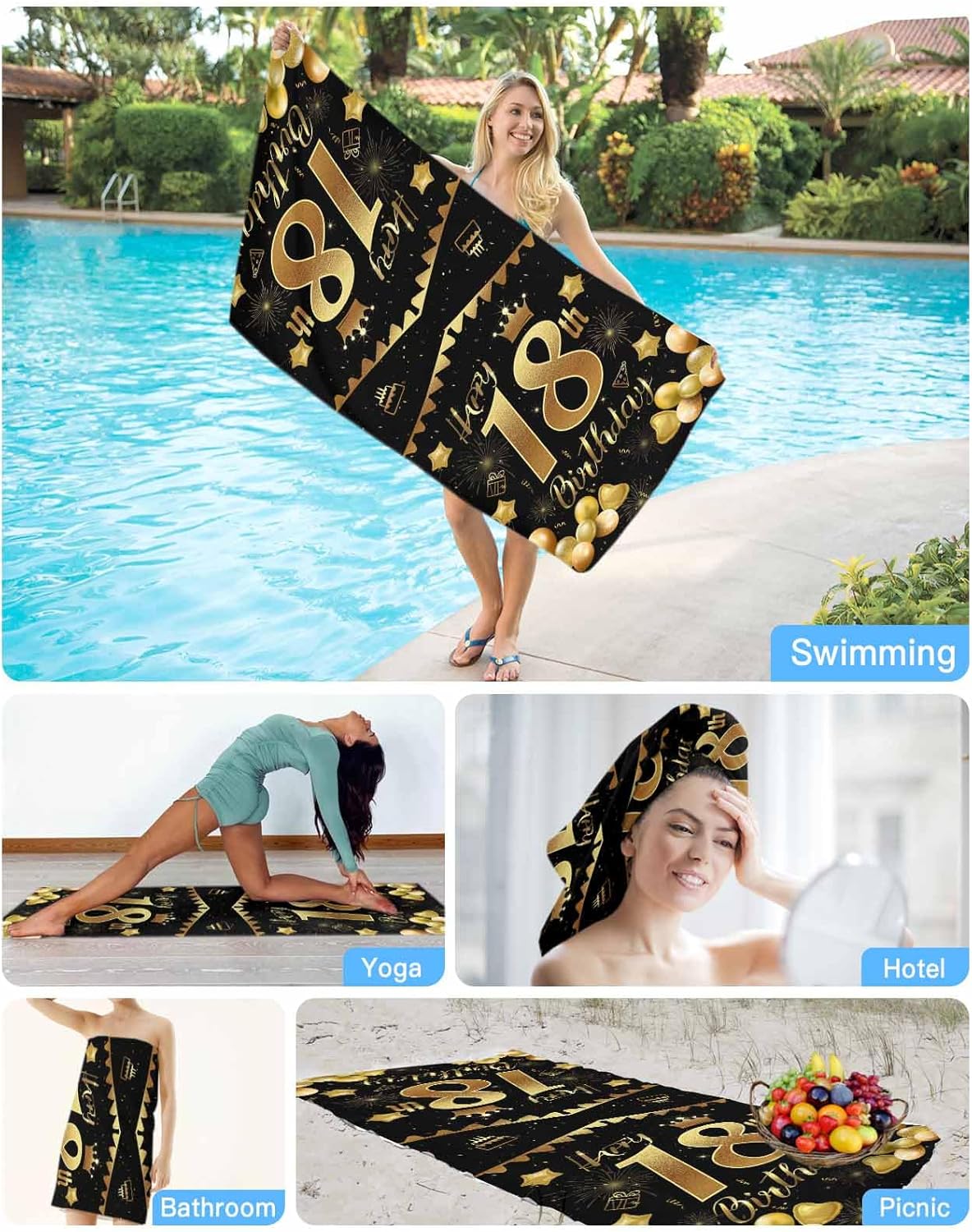 Happy 18th Birthday Beach Towel - 31x63 Inch Absorbent Sandproof Towel