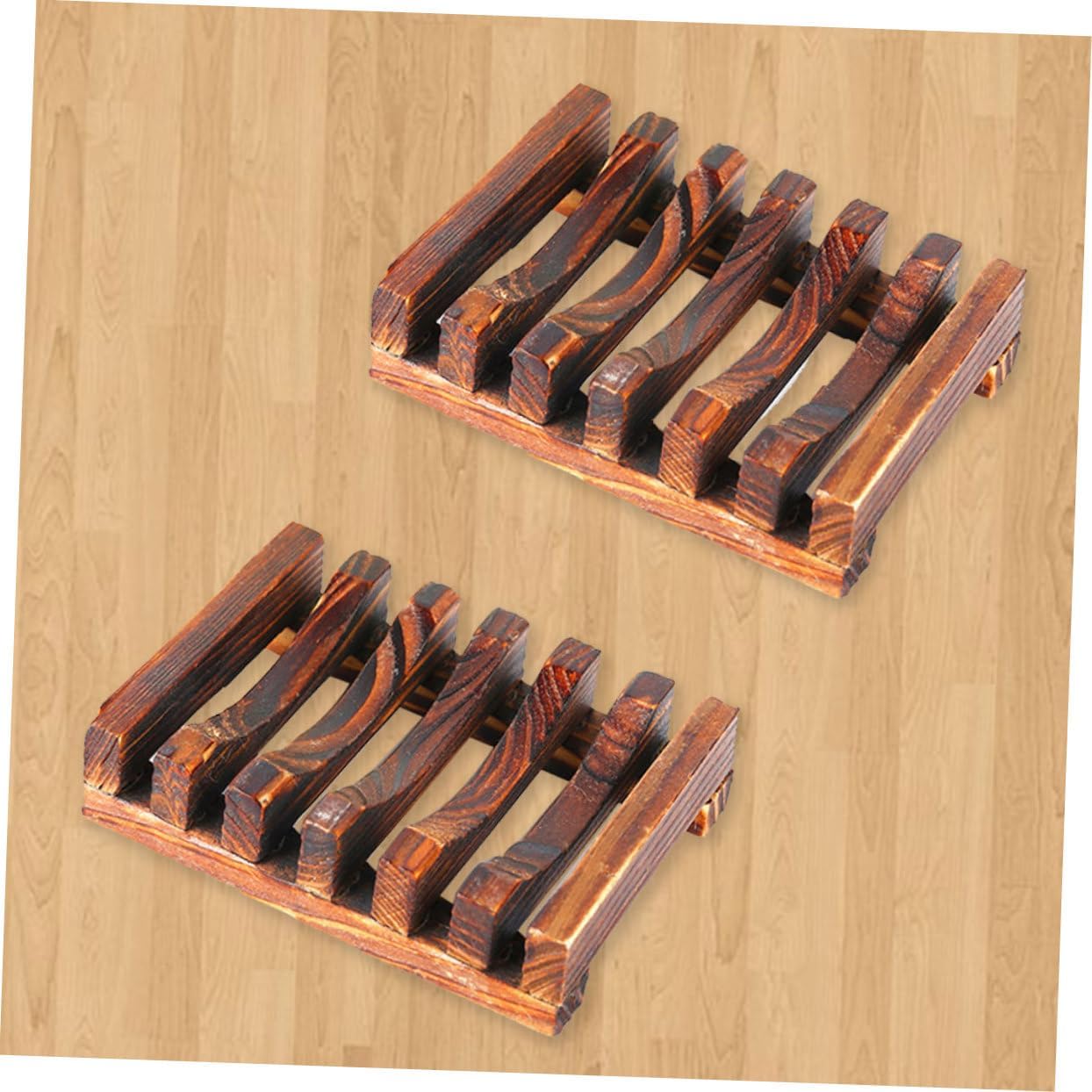2pcs Carbonized Wooden Soap Holder for Bathroom and Kitchen