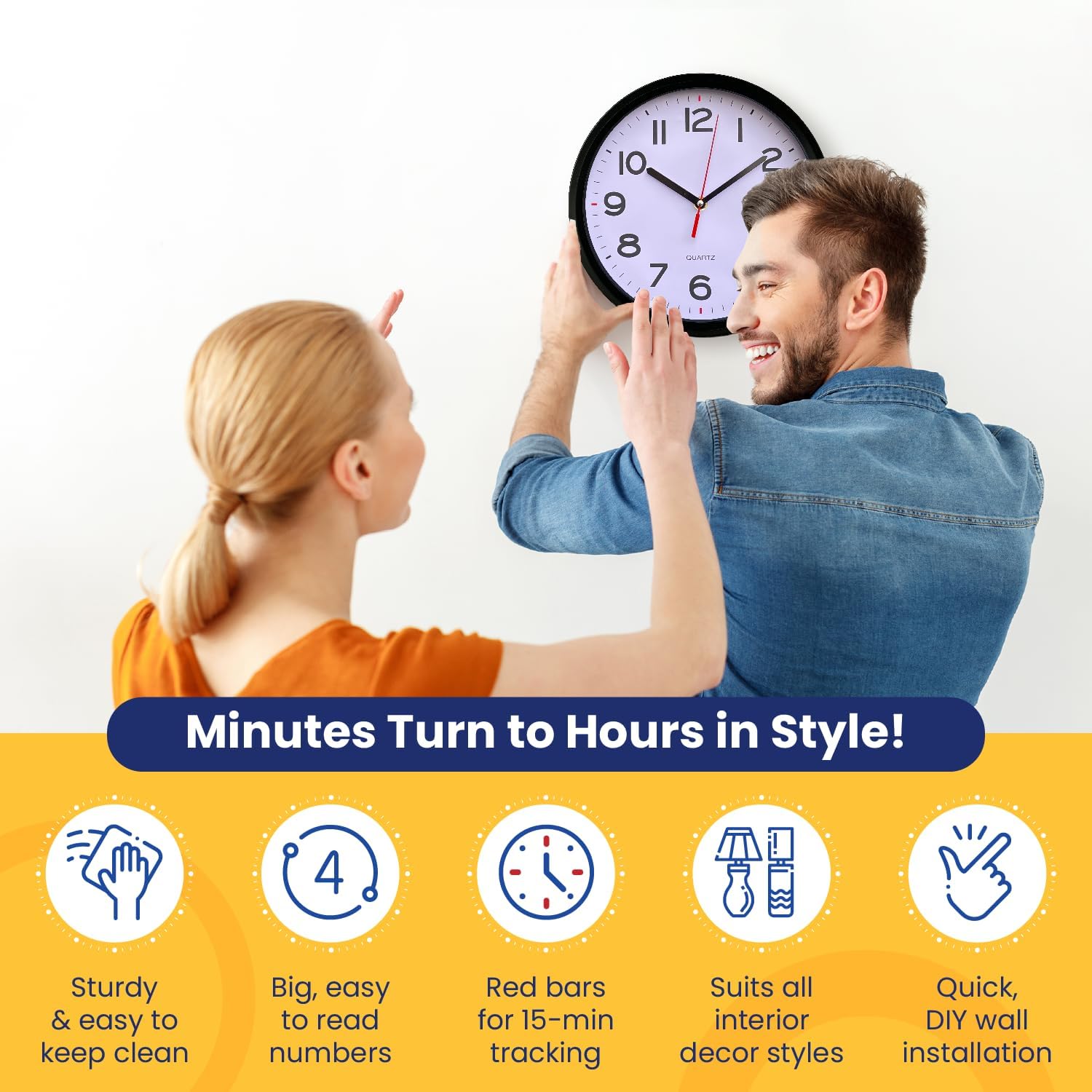 Modern Silent Wall Clock with Large Numbers