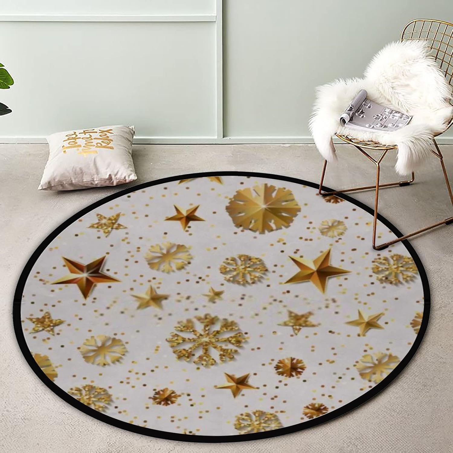 Vantaso 4ft Round Christmas Rug for Kids Playrooms and Living Rooms