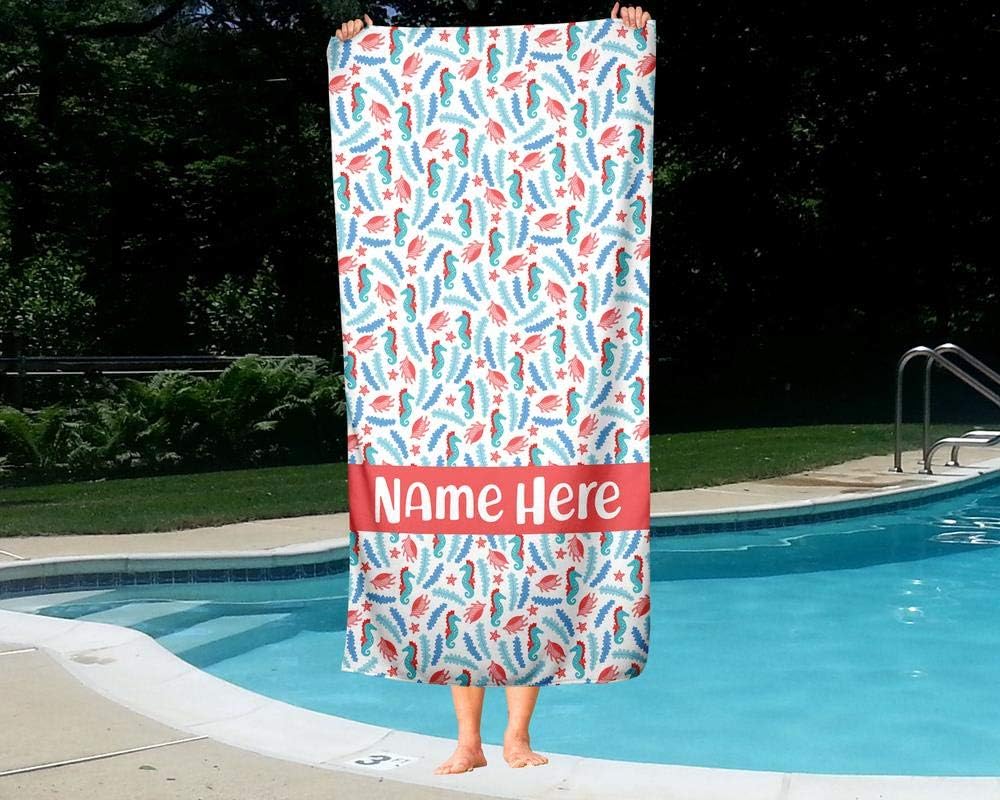 Extra Large Personalized Ocean Seahorse Towel for Kids