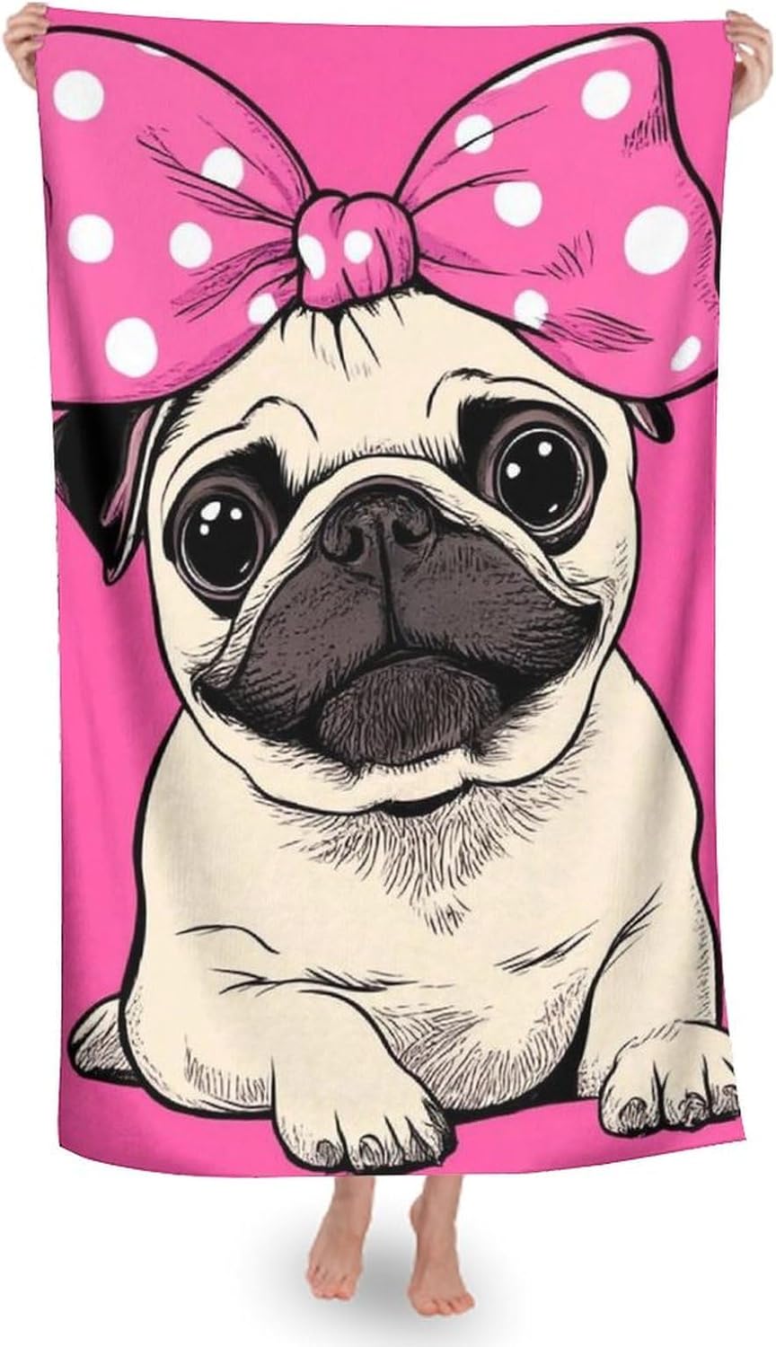 4SEE Lightweight Soft Pug Beach Towel Extra Large 51x31 Inches