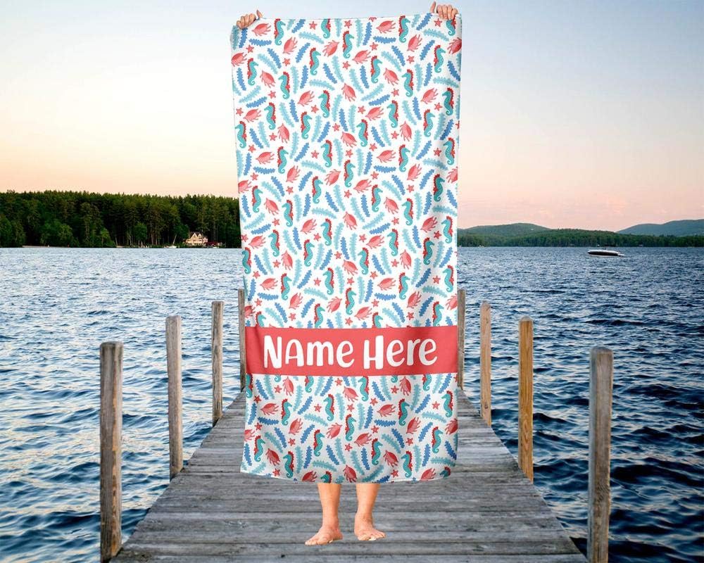 Extra Large Personalized Ocean Seahorse Towel for Kids