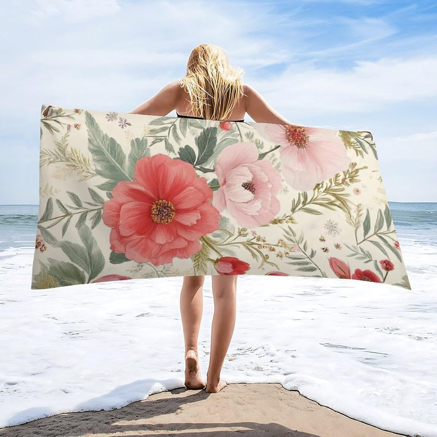 4SEE Oversize Floral Beach Towel for Travel and Pool