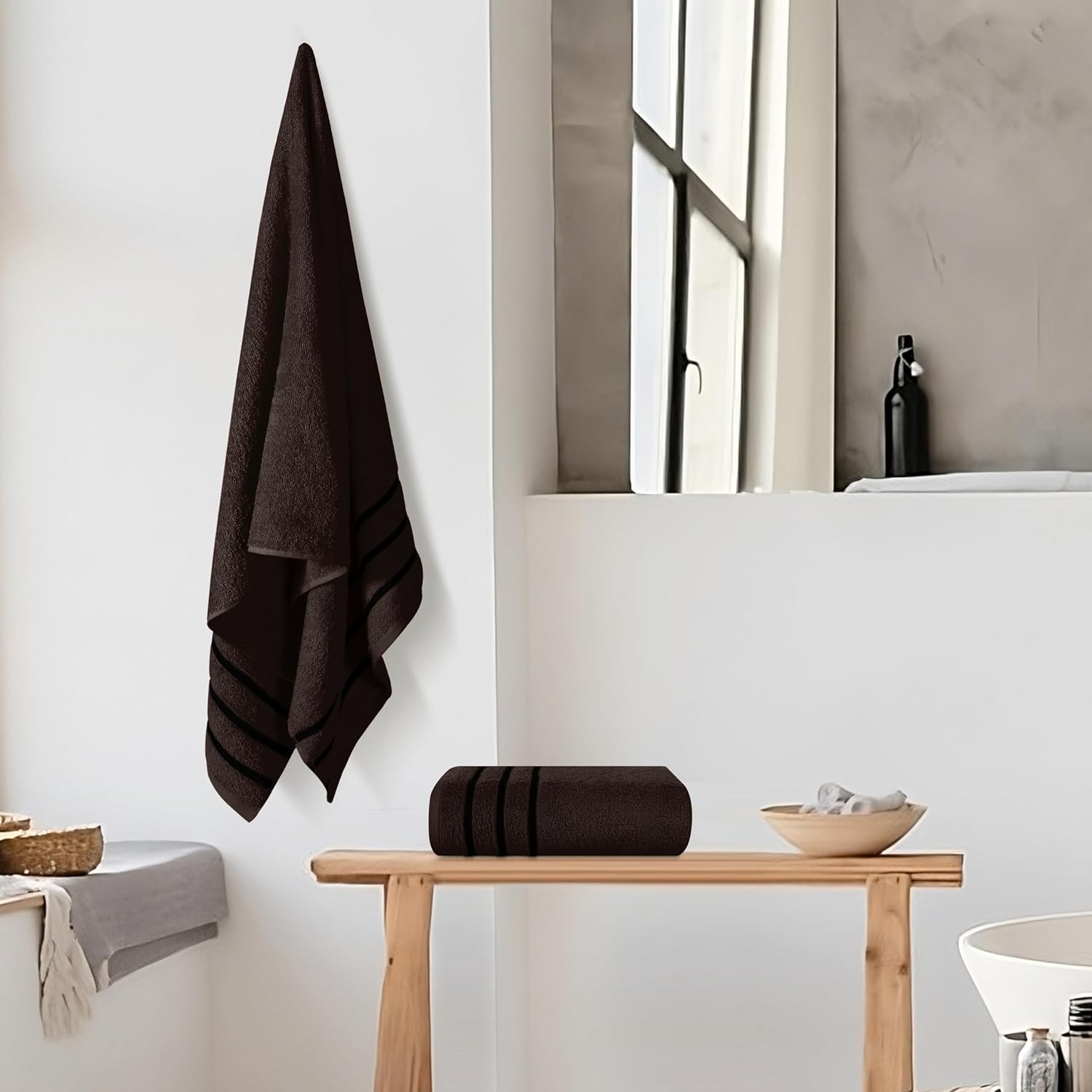 MyOwn Cotton 2 Pack Oversized Bath Towel Set - Chocolate Brown 1