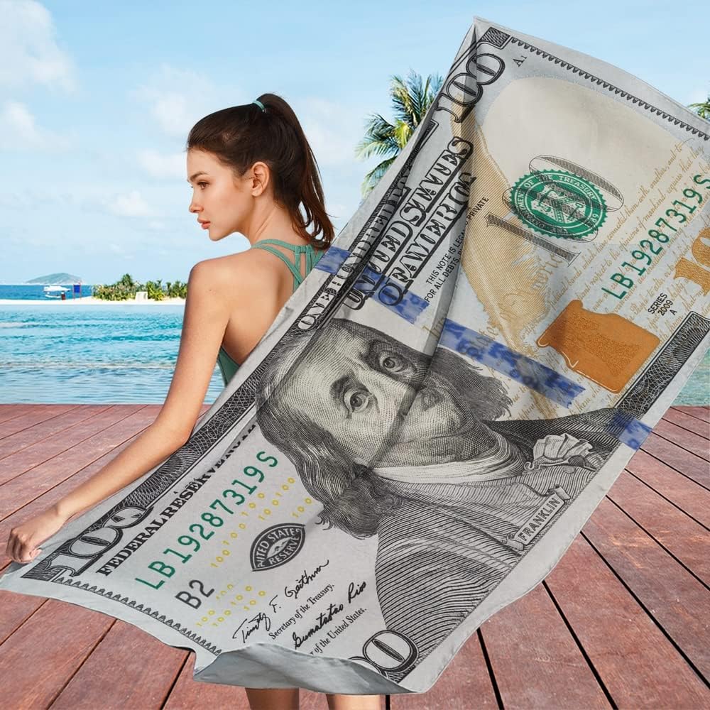 GUBIYU 100 Dollar Bill Patterned Beach Towel