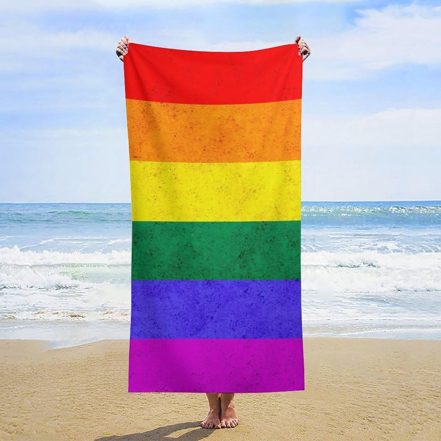 4SEE Oversize Rainbow Flag Beach Towel for Travel Pool
