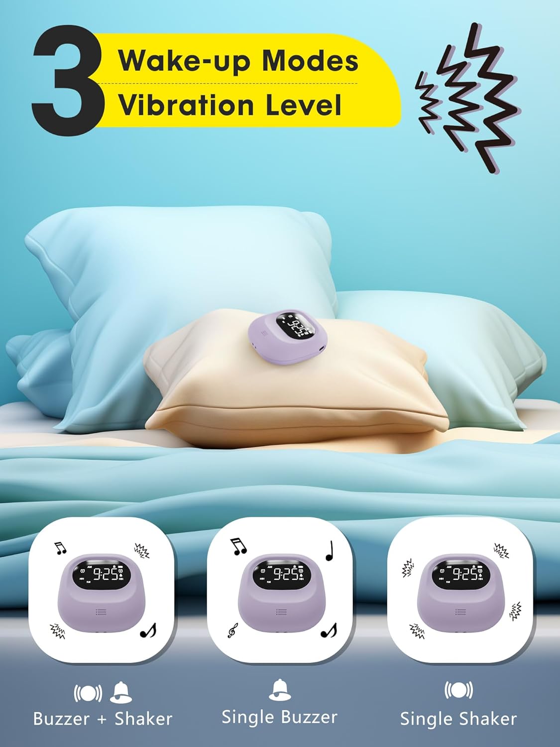ROCAM Vibrating Alarm Clock with 3 Modes and Week Display