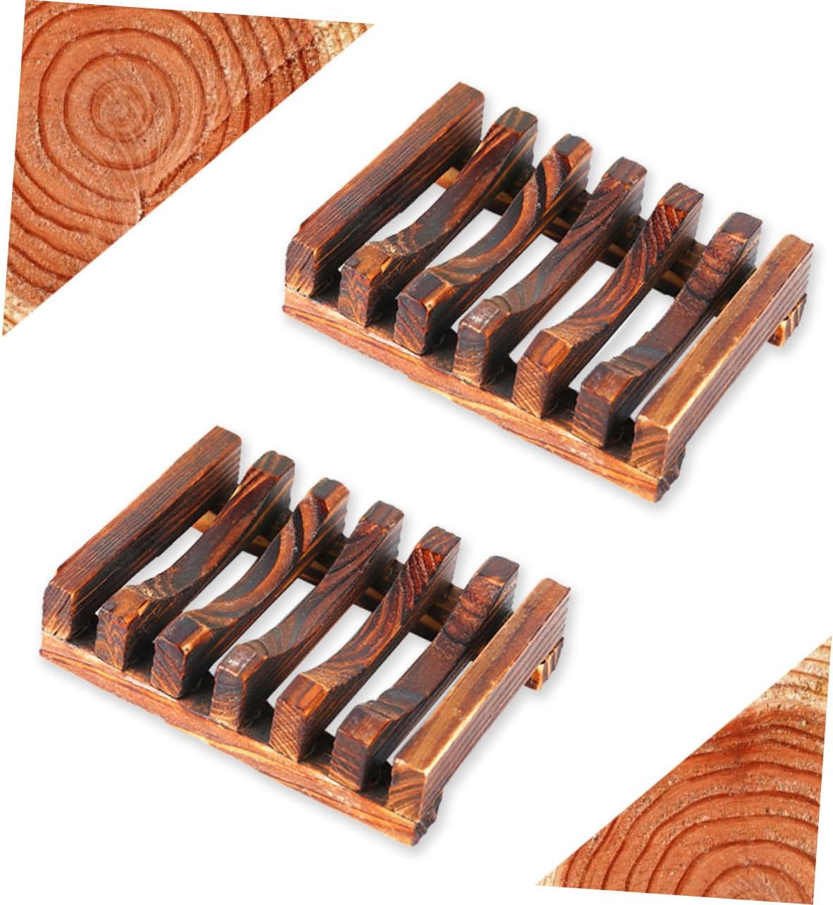 2pcs Wooden Carbonized Soap Dish Holder for Kitchen and Bathroom